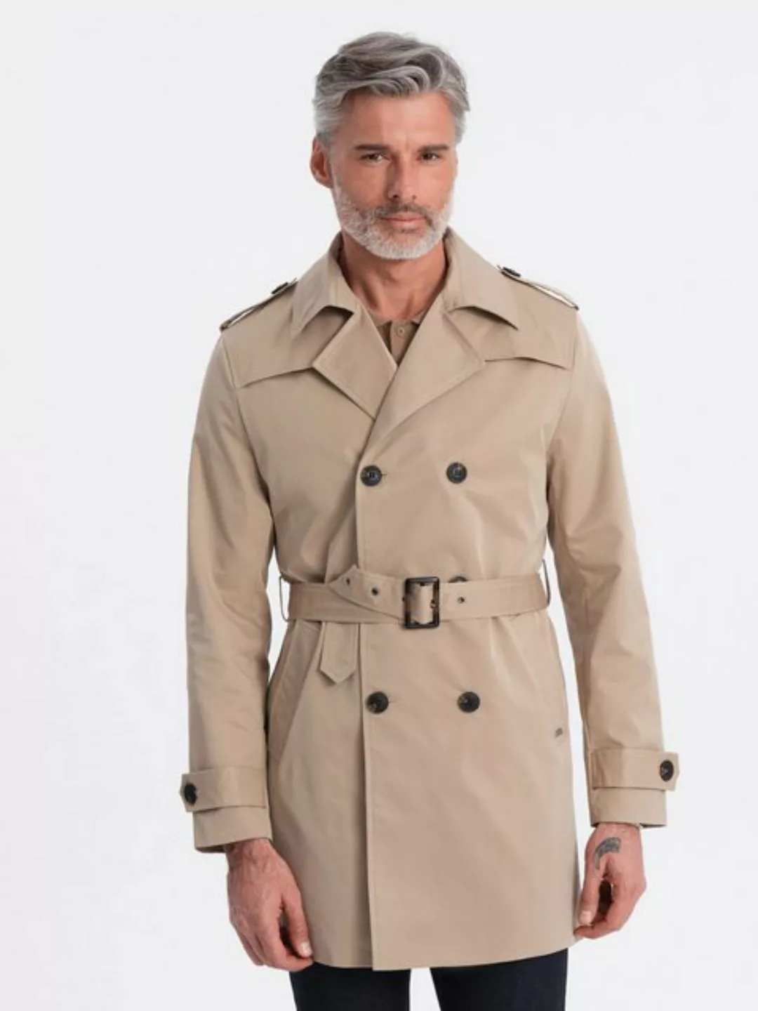 OMBRE Trenchcoat Herren-Trenchcoat SLIM FIT mit Gürtel breites Revers günstig online kaufen