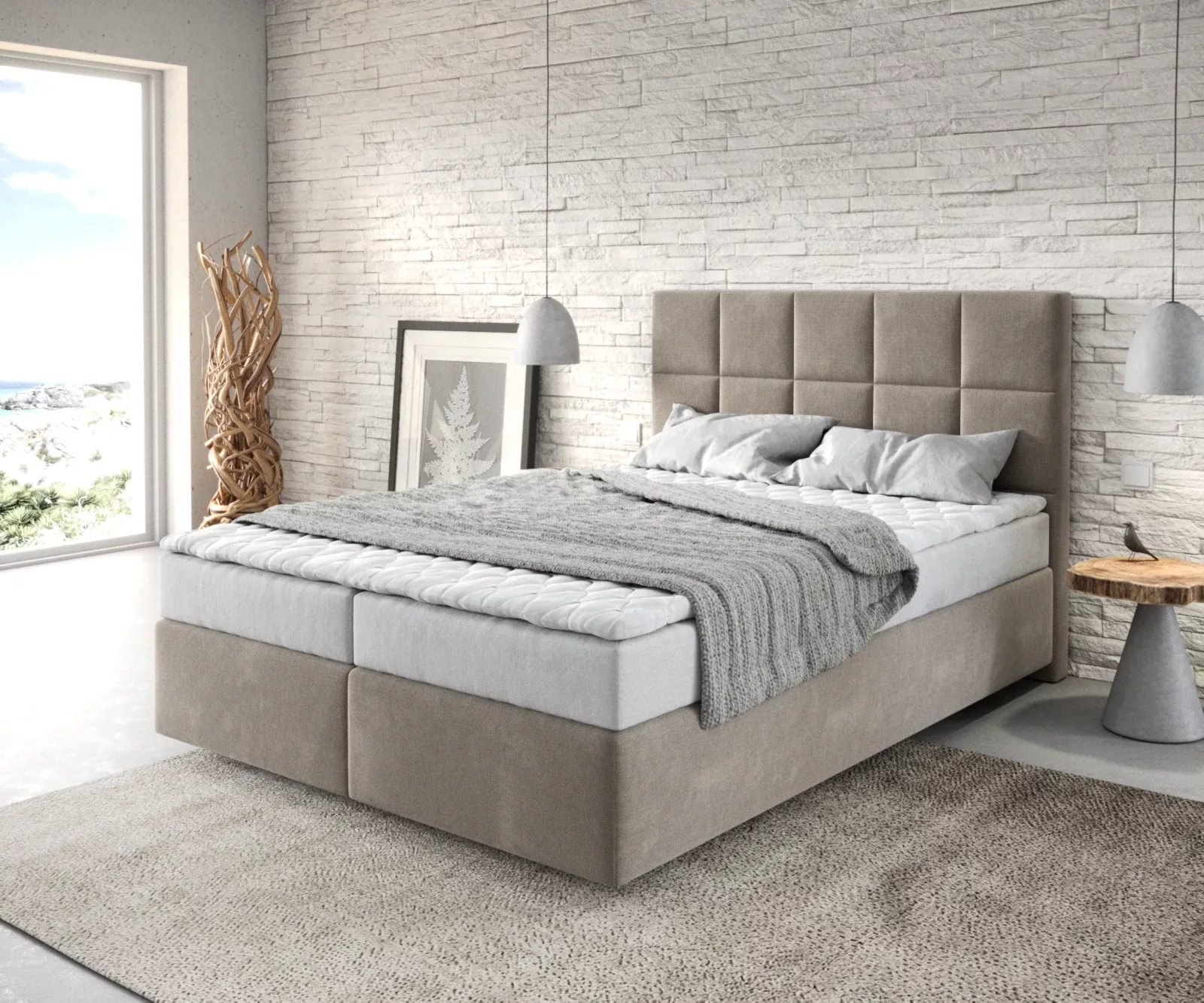 DELIFE Boxspringbett Dream-Fine, Mikrofaser Beige 140x200 cm mit Matratze u günstig online kaufen