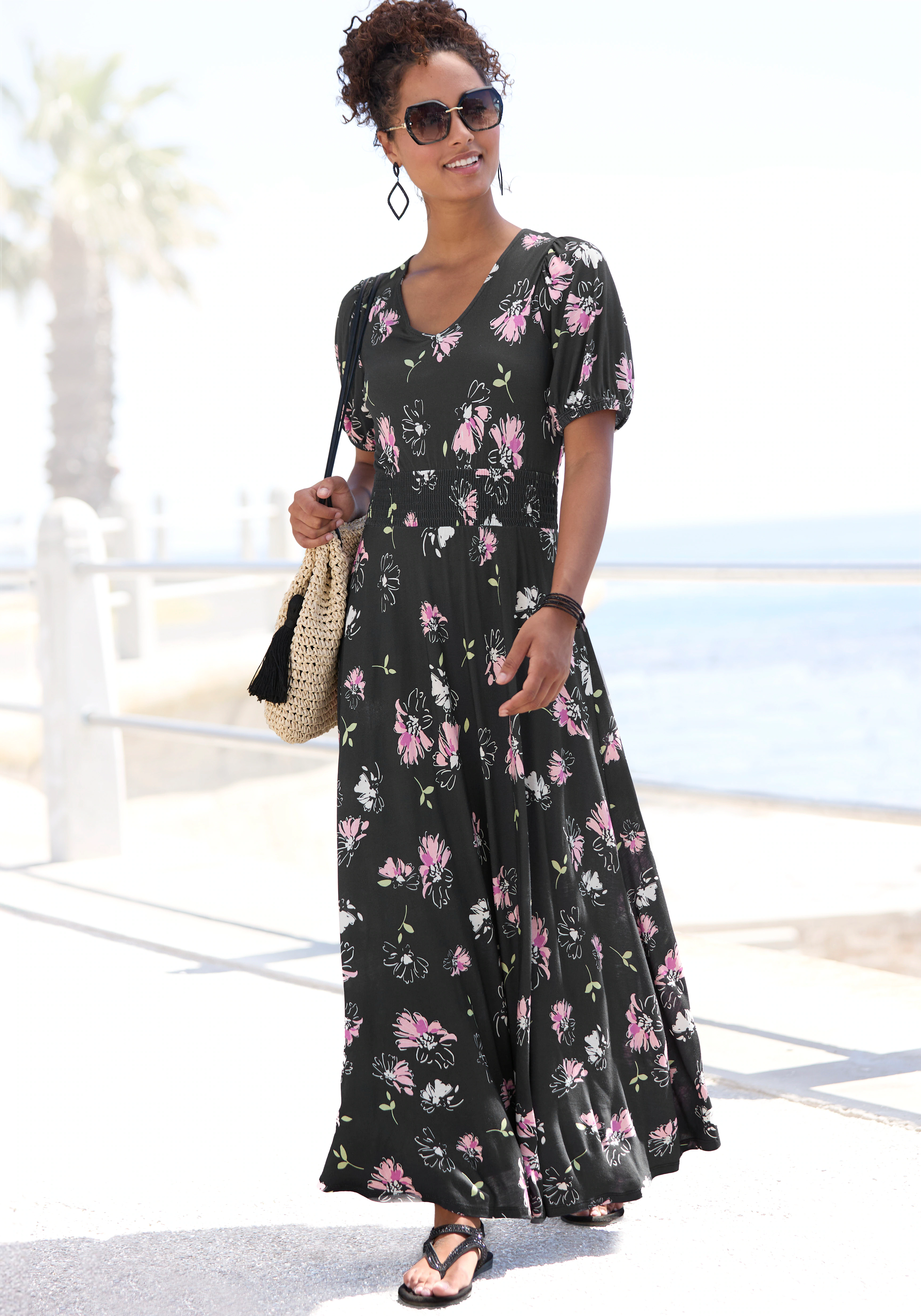 Vivance Maxikleid, mit Blumendruck und leichten Puffärmeln, Sommerkleid, ca günstig online kaufen