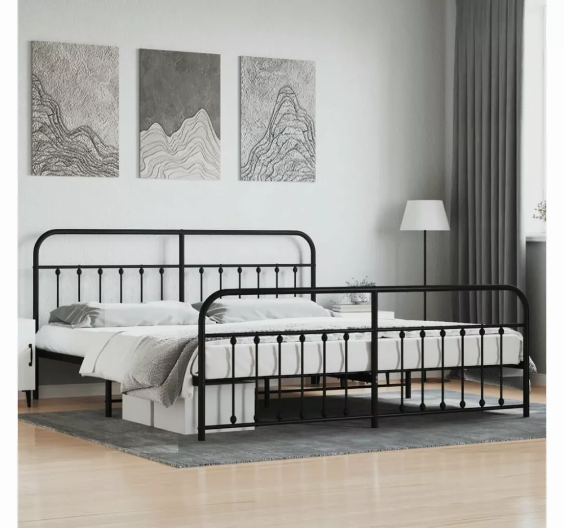 furnicato Bett Bettgestell mit Kopf- und Fußteil Metall Schwarz 200x200 cm günstig online kaufen