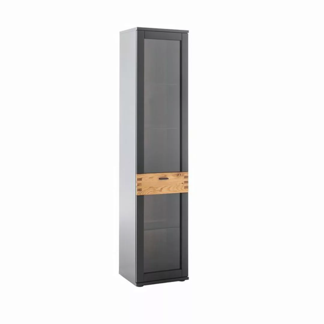 Lomadox Vitrine CHAPLEAU-05 Vitrinenschrank, Wildeiche massiv, schwarzgrau, günstig online kaufen