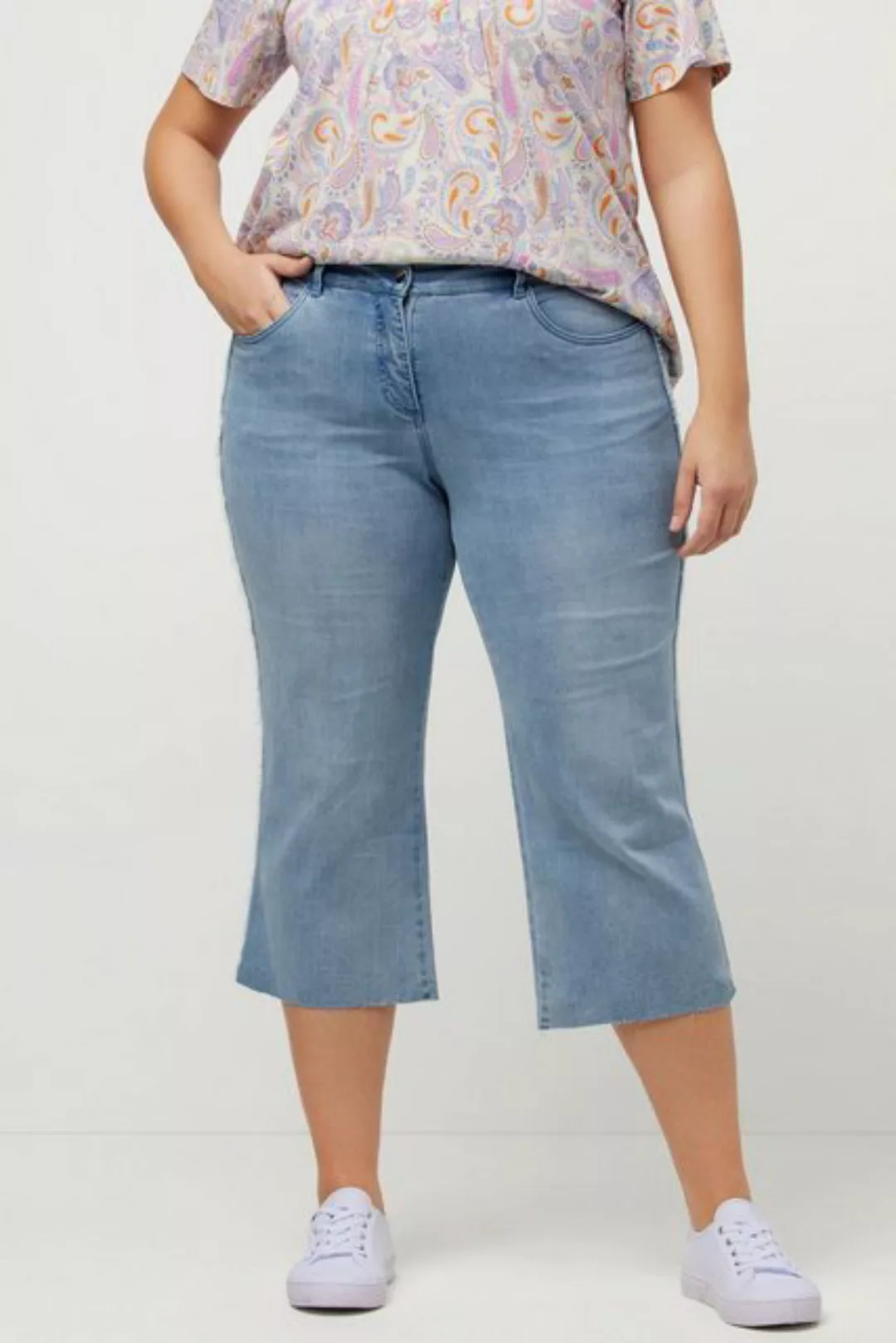 Ulla Popken 5-Pocket-Jeans Jeans-Culotte Mary weites Bein Fransenkante günstig online kaufen