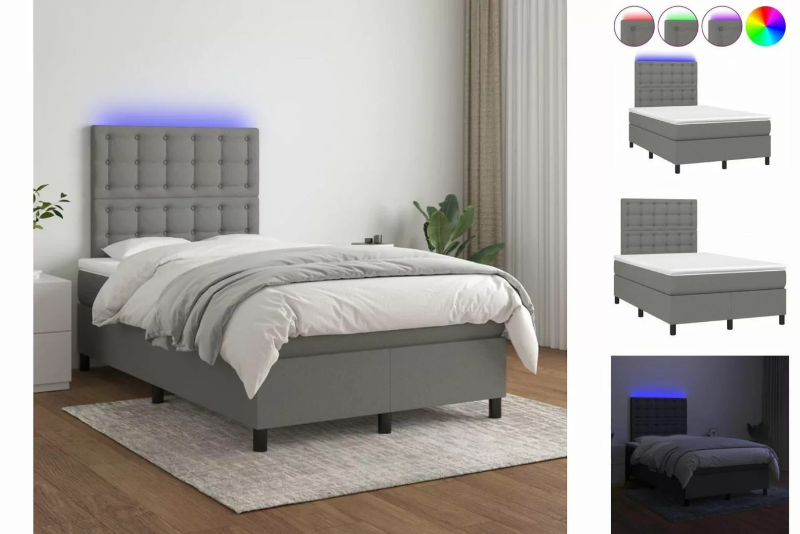 vidaXL Bettgestell Boxspringbett mit Matratze LED Dunkelgrau 120x200 cm Sto günstig online kaufen