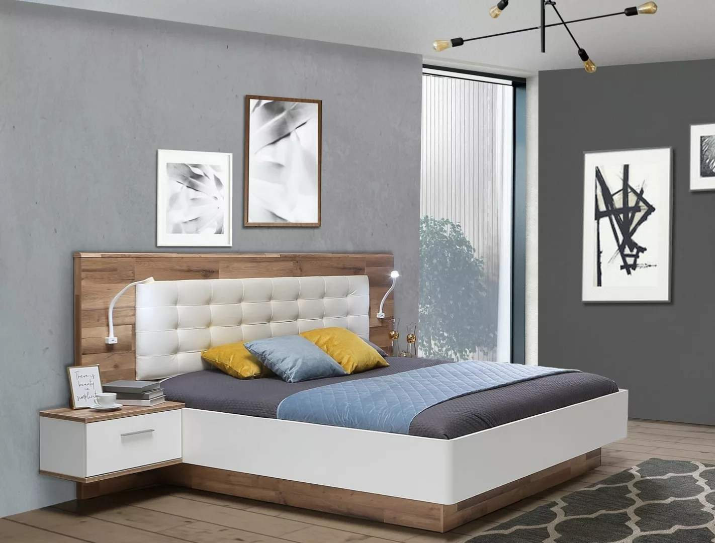 Forte Möbel Bettgestell MODERN WAY Stabeiche Nb. / Weiß Doppelbett Ehebett günstig online kaufen