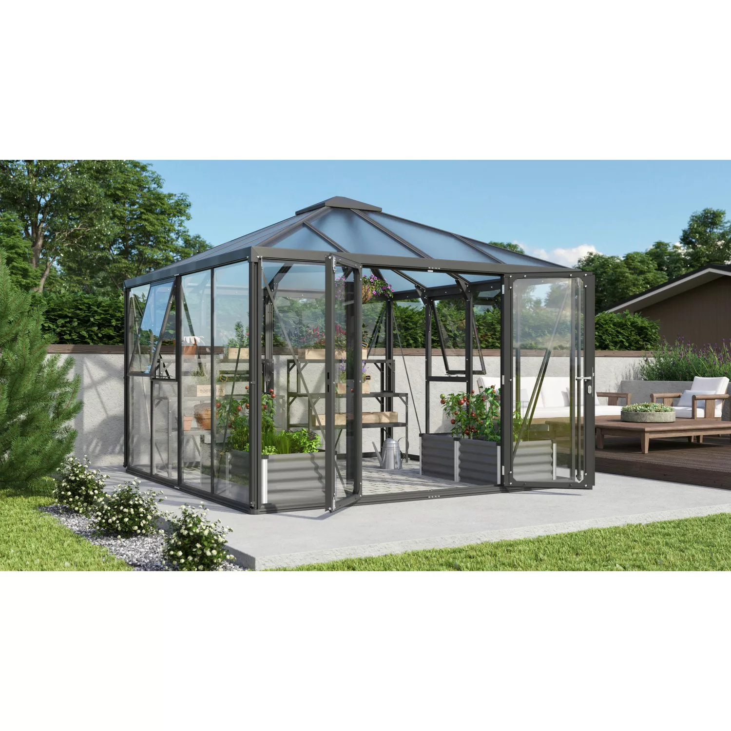 Vitavia Gewächshaus Fortuna - Jack Roof Schwarz ESG/HKP 317 x 321,5 x 264,5 günstig online kaufen