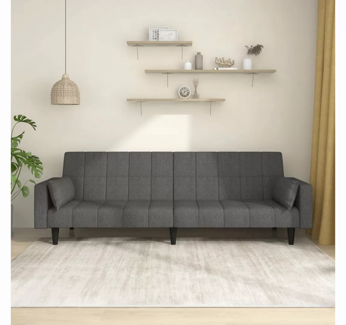 vidaXL Sofa Schlafsofa 2-Sitzer mit 2 Kissen Dunkelgrau Stoff günstig online kaufen