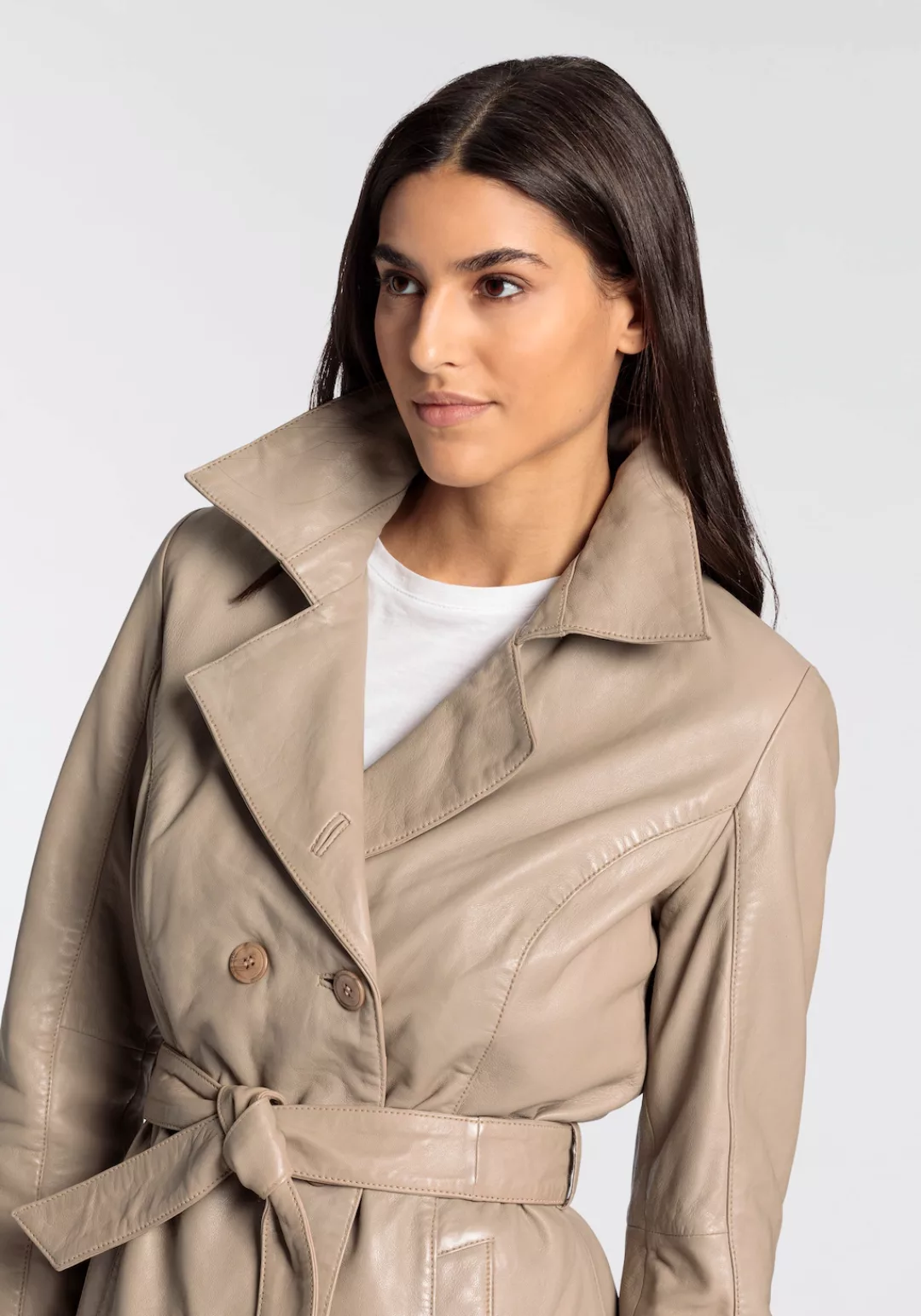 Gipsy Ledermantel GWTaruh OT (2-tlg) femininer Leder-Trenchcoat mit Bindegü günstig online kaufen