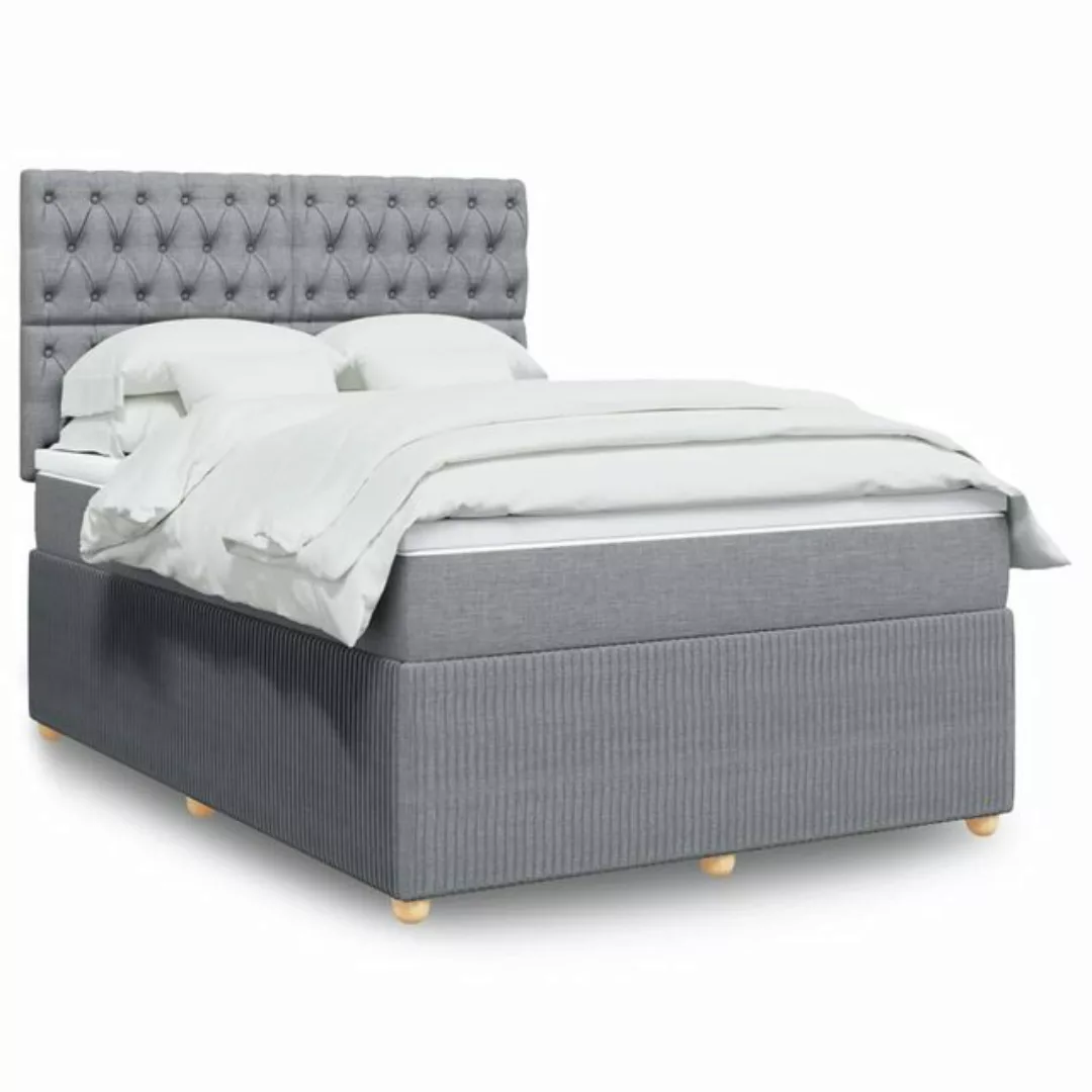 vidaXL Boxspringbett, Boxspringbett mit Matratze Hellgrau 140x190 cm Stoff günstig online kaufen