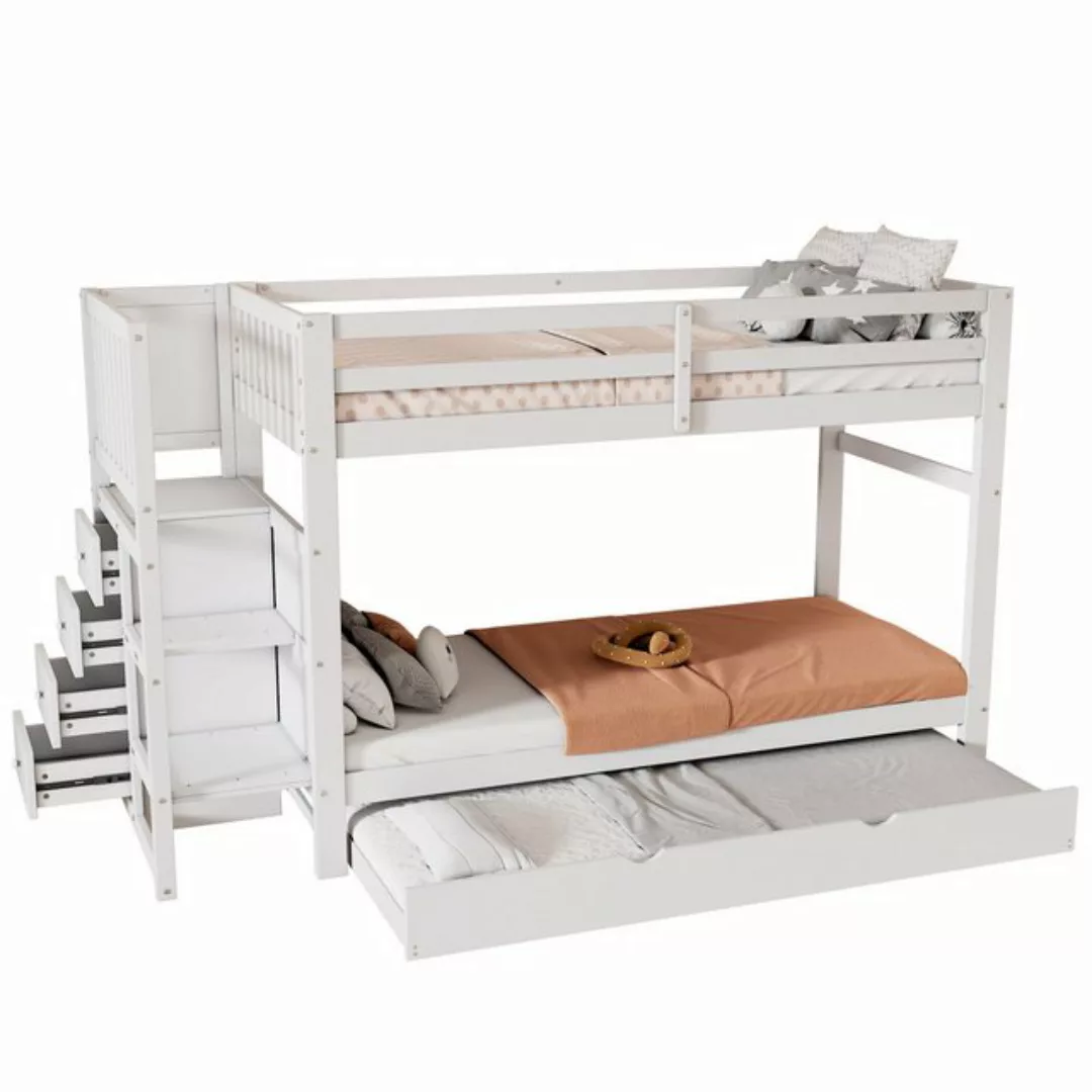 Flieks Etagenbett, 3er Kinderbett 90x200cm mit 4 Schubladen und Ausziehbett günstig online kaufen