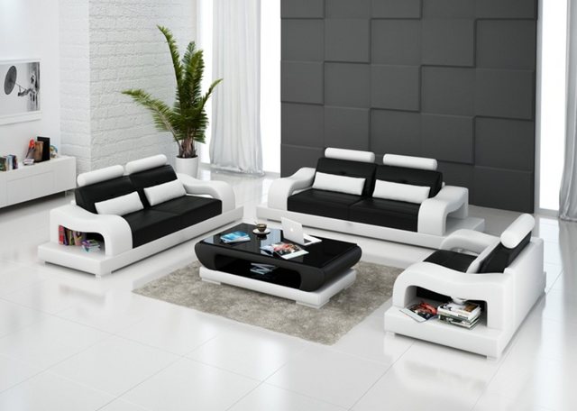 JVmoebel Sofa Schwarz-weiße Sofagarnitur Wohnlandschaft 3+2+1 Sitzer Neu, M günstig online kaufen