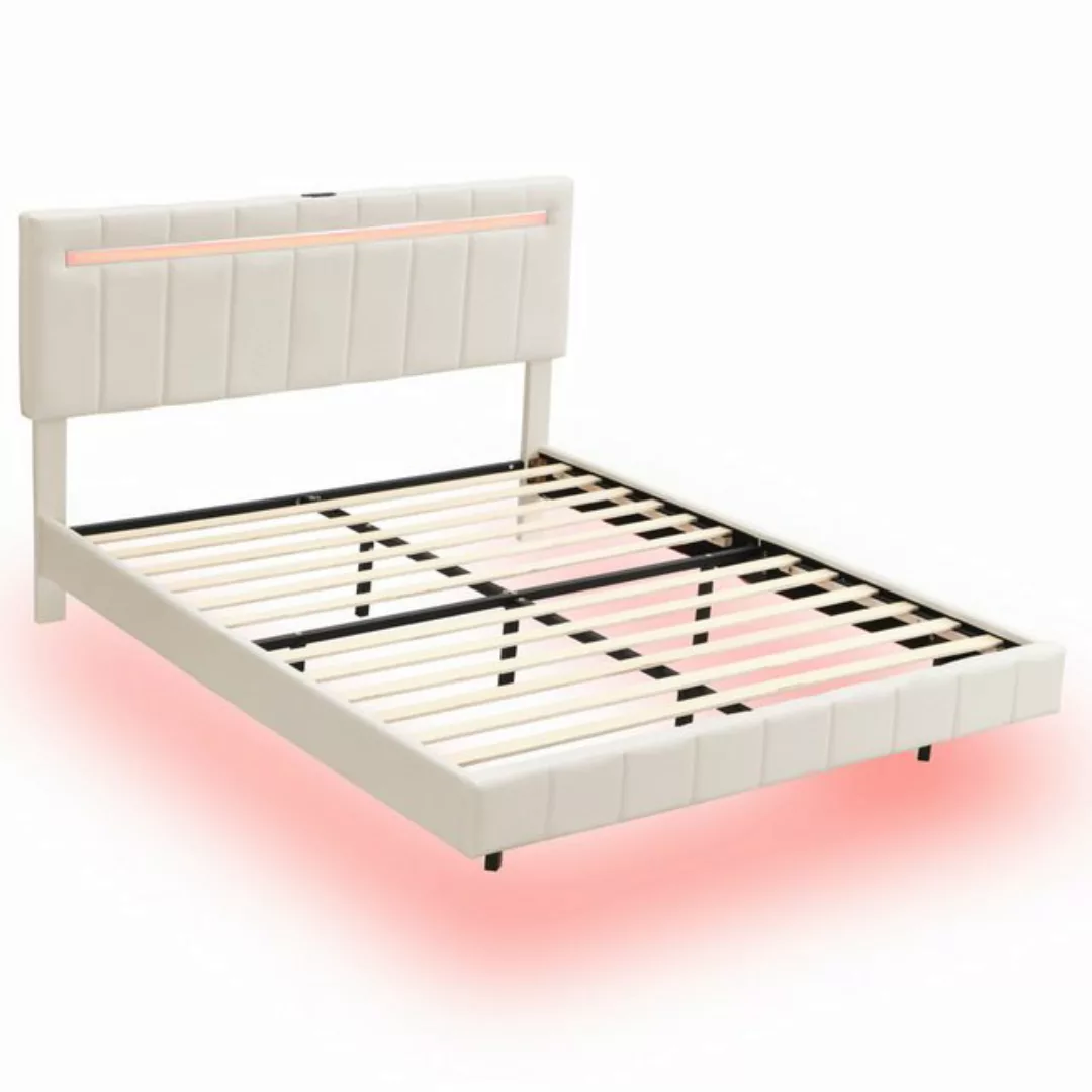 PXloue Polsterbett LED Doppelbett Schwebebett 160x200 cm (Für Jugendliche g günstig online kaufen