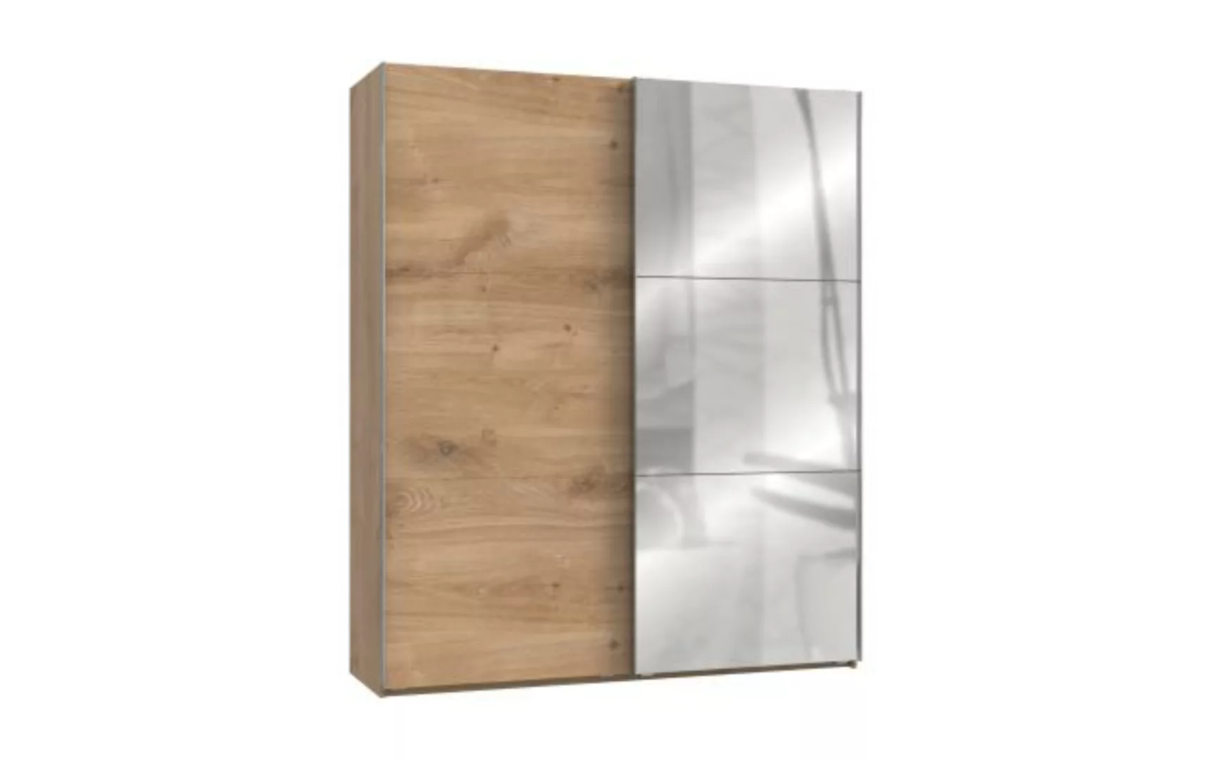 Schwebetürenschrank 200 cm breit mit Spiegel Holzoptik Braun LEVEL36 A günstig online kaufen