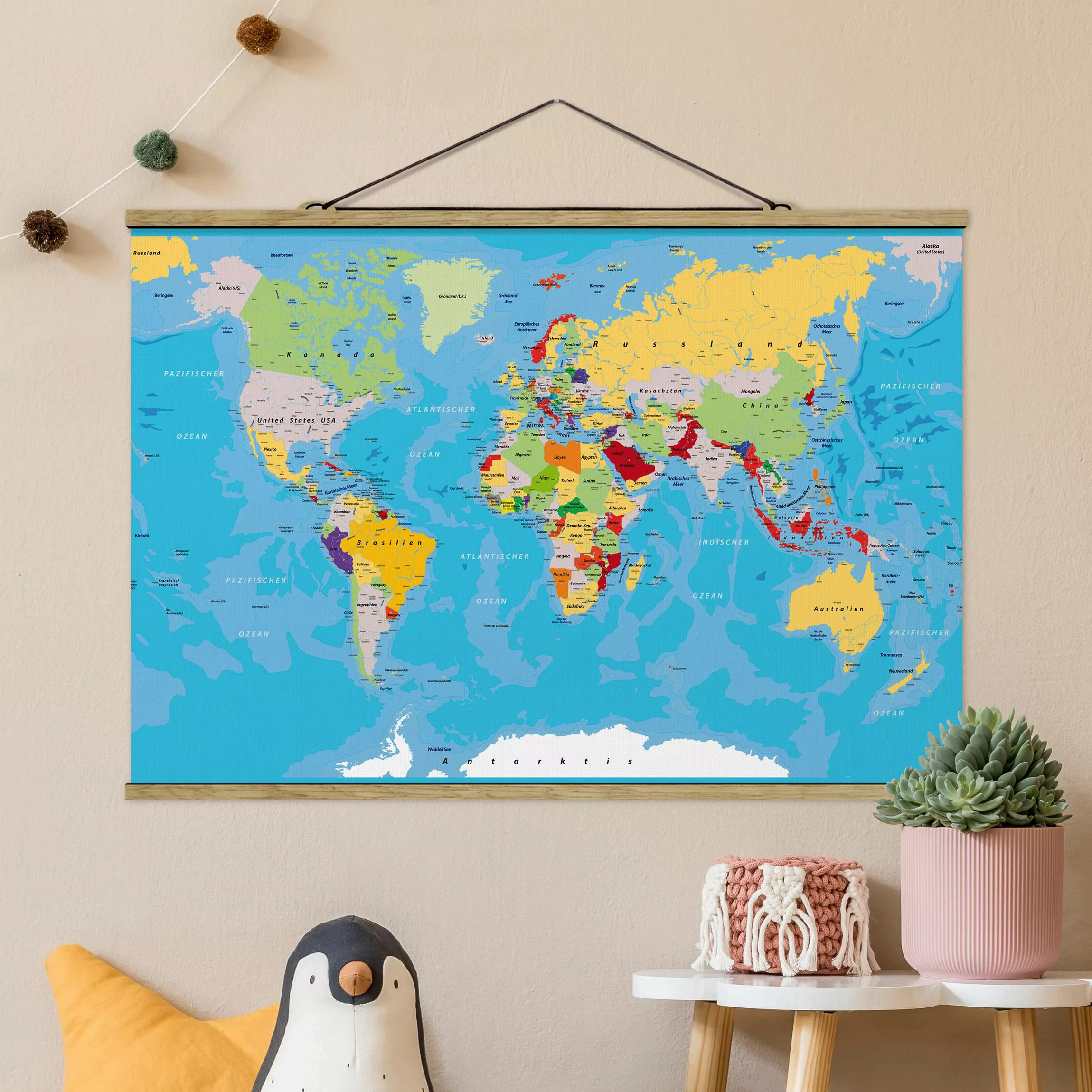 Stoffbild Karten mit Posterleisten - Querformat The World´s Countries günstig online kaufen