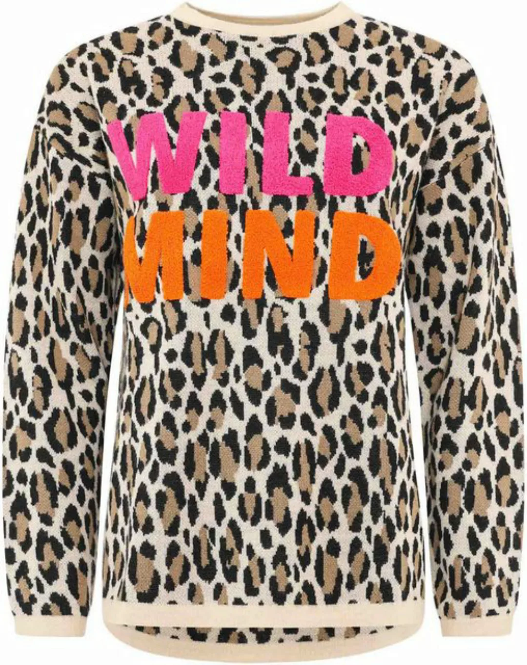 Zwillingsherz Rundhalspullover "Leo-Wild Mind" mit Flockprint-Schriftzug in günstig online kaufen