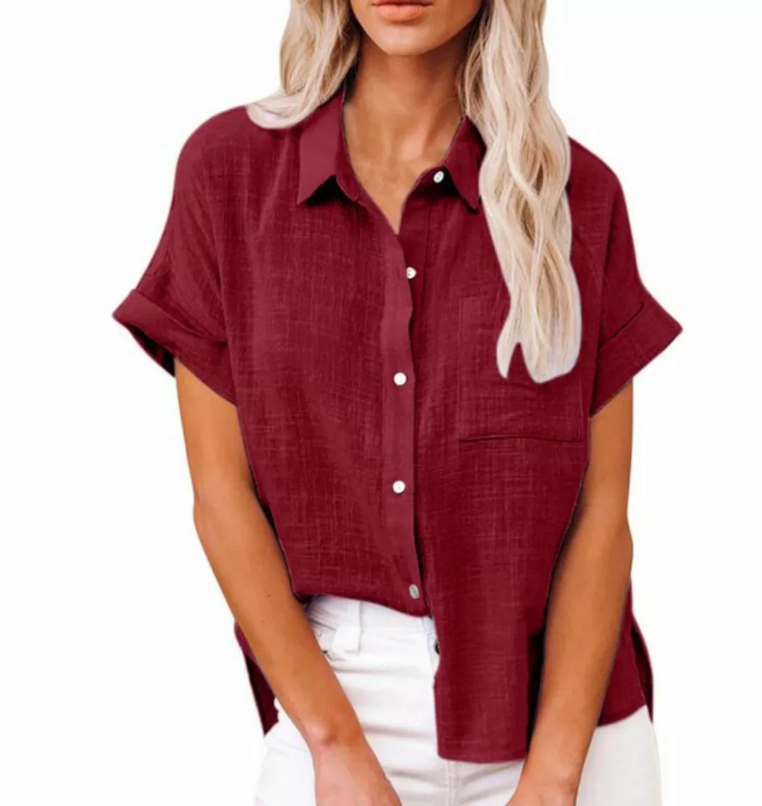KIKI Kurzarmshirt Damen-Hemd aus Leinen mit V-Ausschnitt und kurzen Ärmeln günstig online kaufen