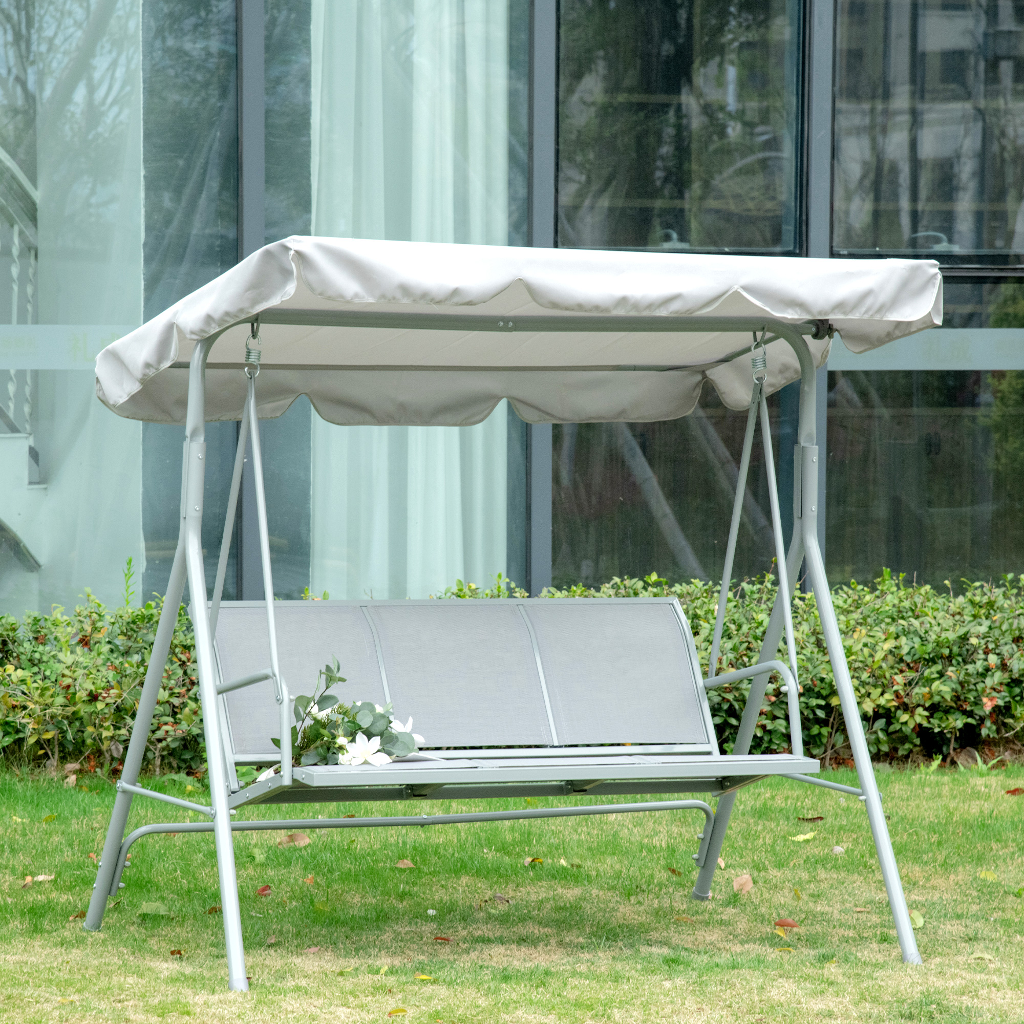 Outsunny Hollywoodschaukel 3-Sitzer Gartenschaukel mit Dach, Metall Grau Si günstig online kaufen