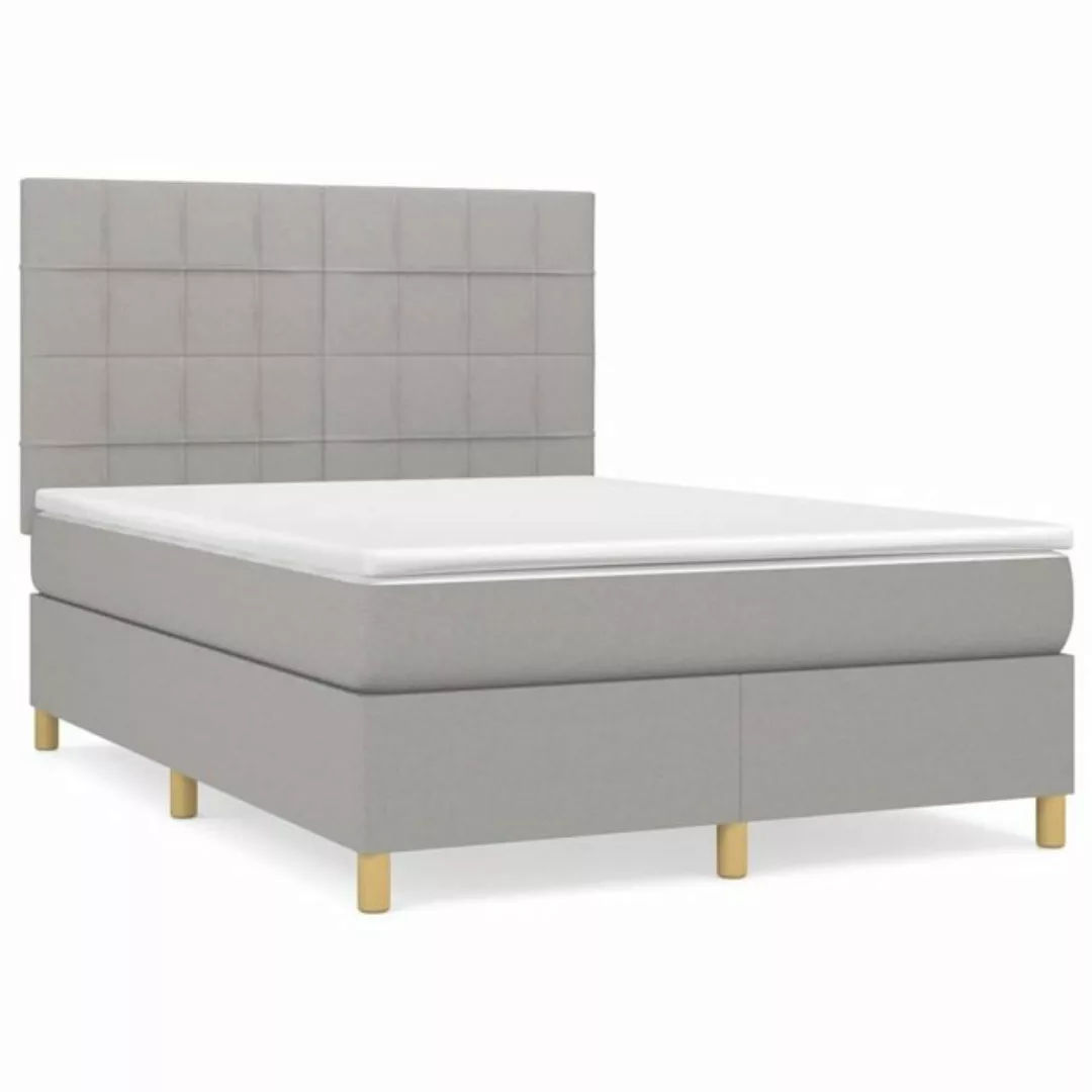 vidaXL Bettgestell Boxspringbett mit Matratze Hellgrau 140x200 cm Stoff Bet günstig online kaufen