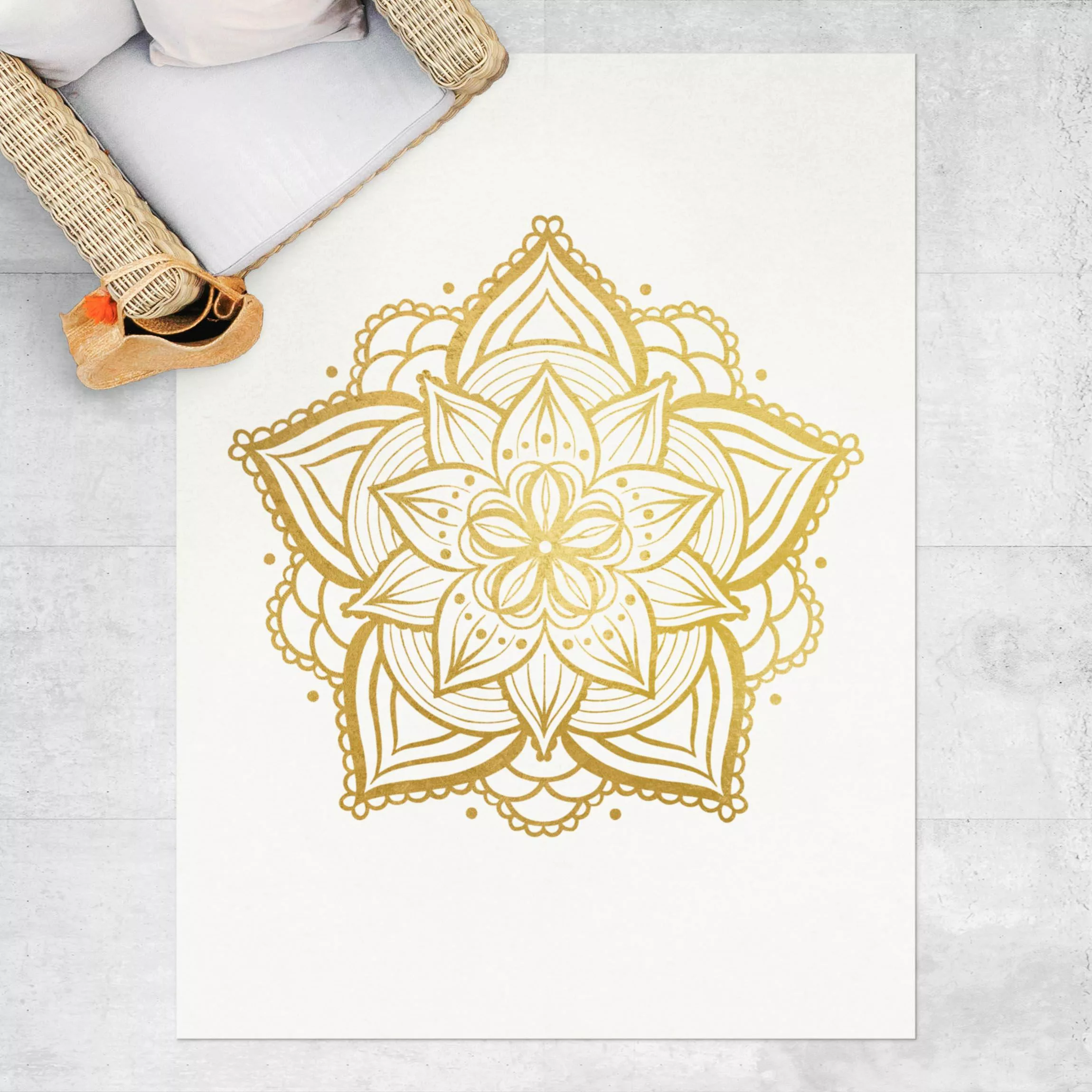 Vinyl-Teppich Mandala Blüte Illustration weiß gold günstig online kaufen