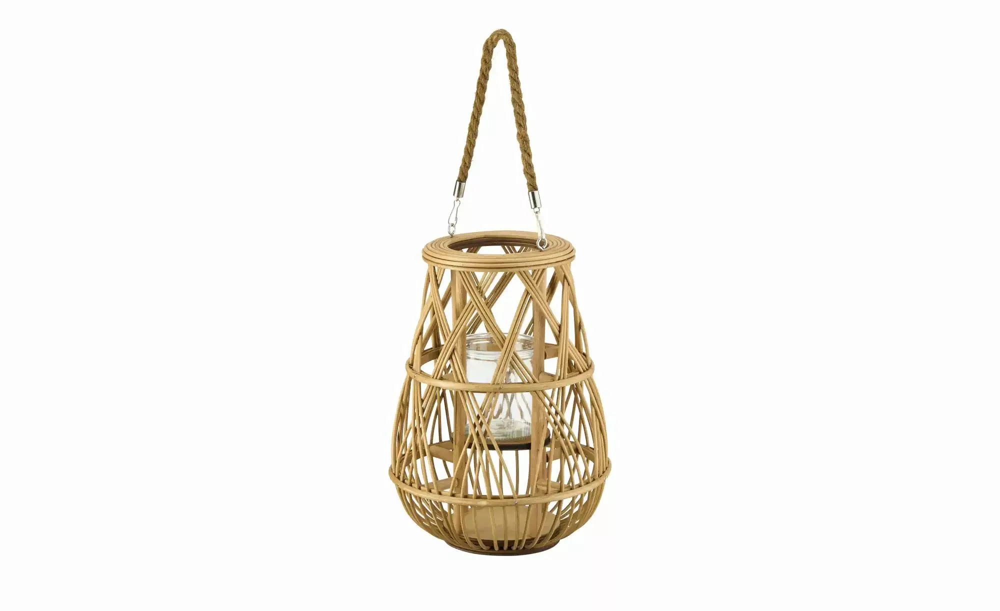 HOME STORY Laterne mit Glaseinsatz ¦ braun ¦ Rattan, Holz, Glas ¦ Maße (cm) günstig online kaufen