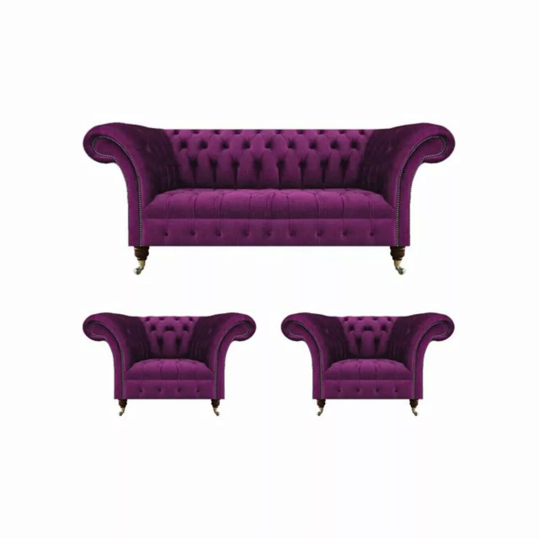 JVmoebel Chesterfield-Sofa Sofa Set 3tlg Chesterfield Wohnzimmer Luxus Text günstig online kaufen