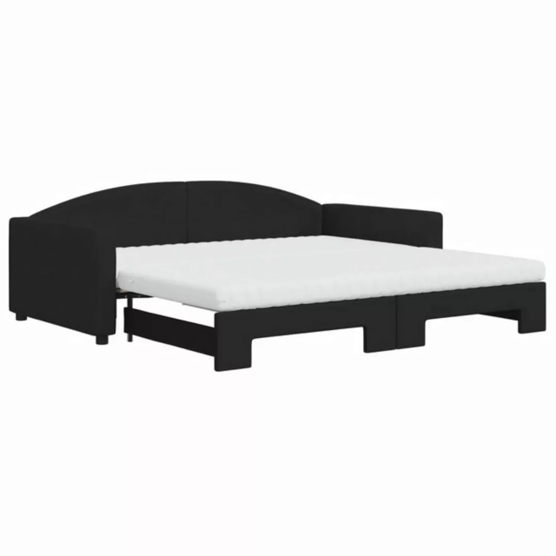 vidaXL Bett Tagesbett Ausziehbar mit Matratzen Schwarz 100x200 cm Stoff günstig online kaufen