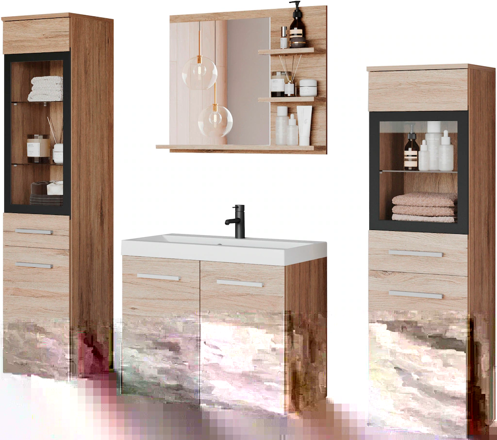 welltime Badmöbel-Set "MADRIT", (Komplett-Set, 5 St., mit Waschbecken), Was günstig online kaufen