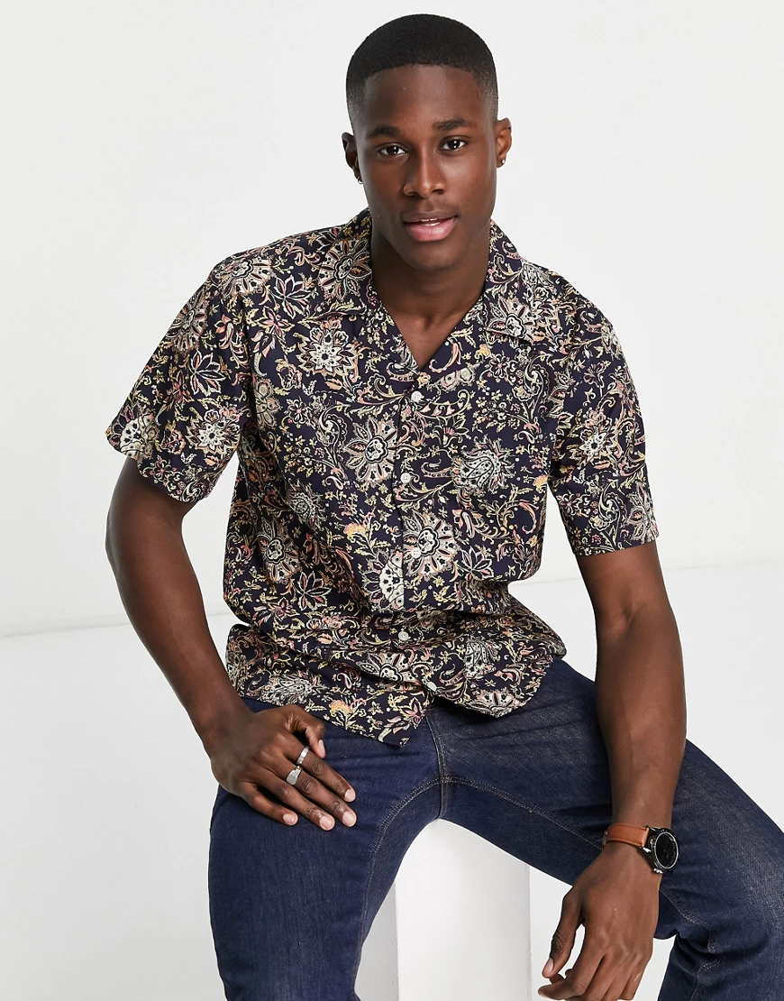 Selected Homme – Satinhemd mit Reverskragen und Paisley-Muster-Marineblau günstig online kaufen