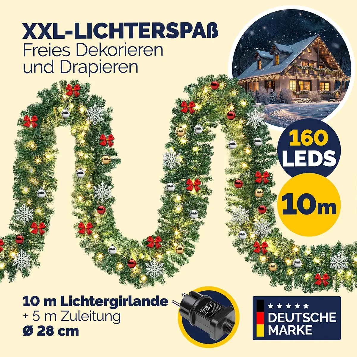 Weihnachtsgirlande 10m In-/Outdoor geschmückt günstig online kaufen