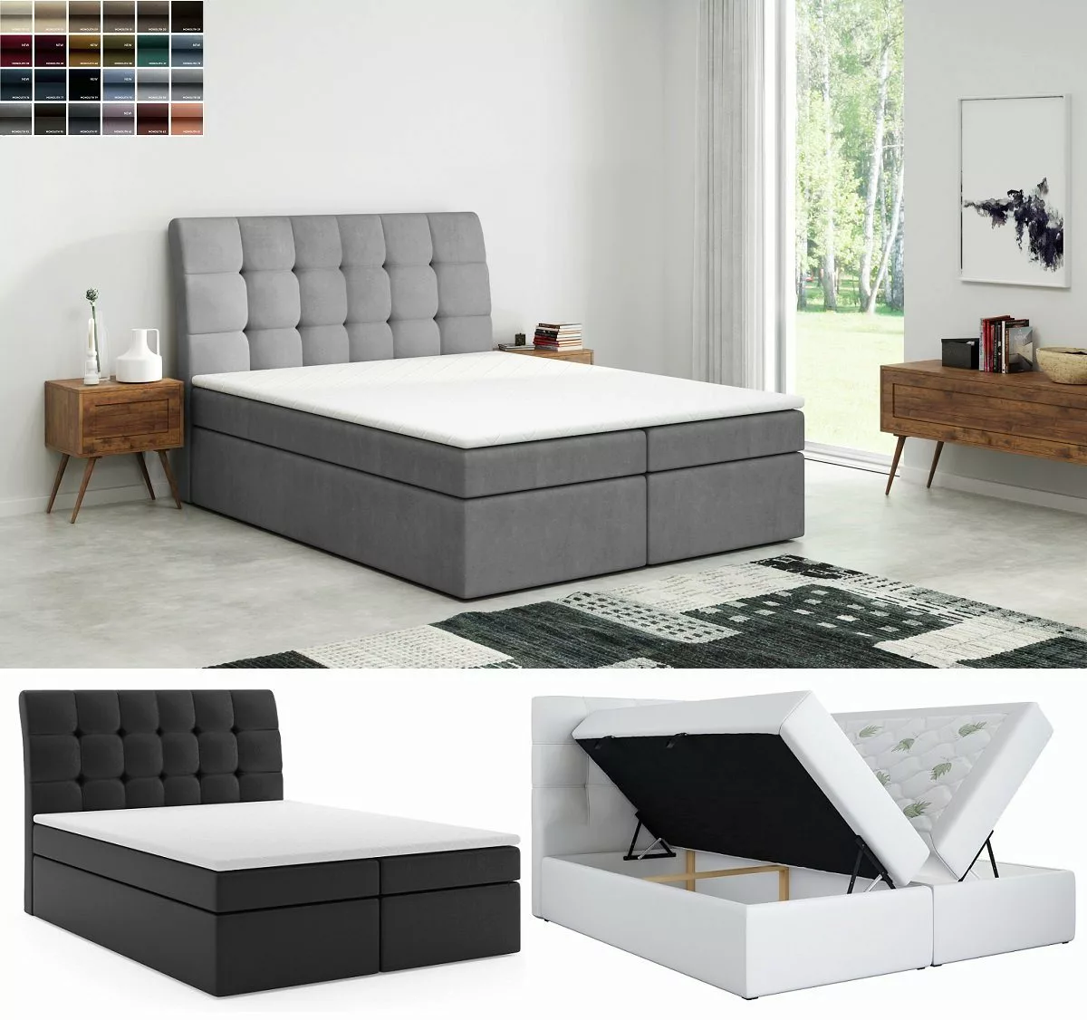 QMM TraumMöbel Boxspringbett Doppelbett BRENT 180 x 200 cm mit 2 Bettkasten günstig online kaufen