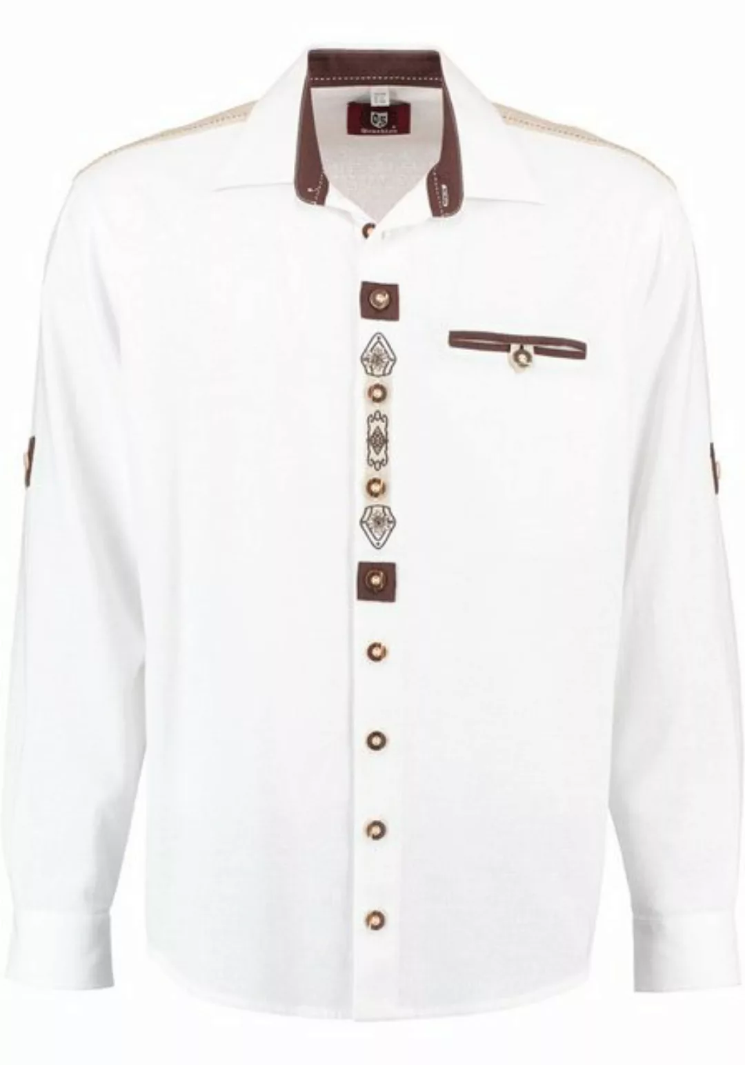 OS-Trachten Trachtenhemd Fihud Langarmhemd mit Edelweiß-Stickerei auf der K günstig online kaufen