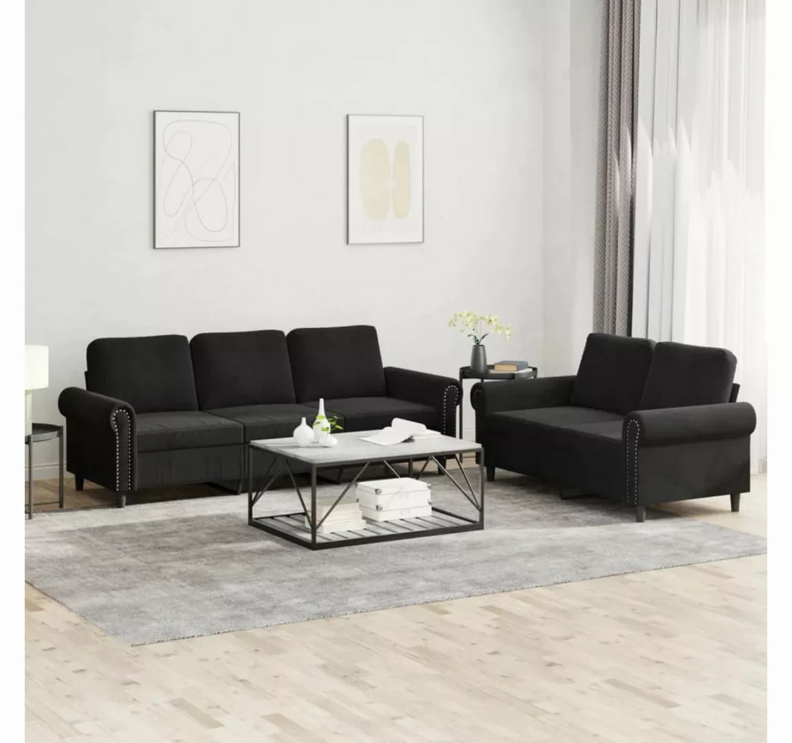 vidaXL Sofa Sofagarnitur Set mit Kissen Samt, 2-tlg., Schwarz günstig online kaufen