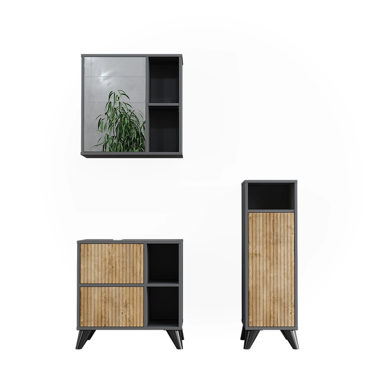 Vicco Badmöbel-Set Leano Anthrazit/Bergeiche 3 Teile günstig online kaufen
