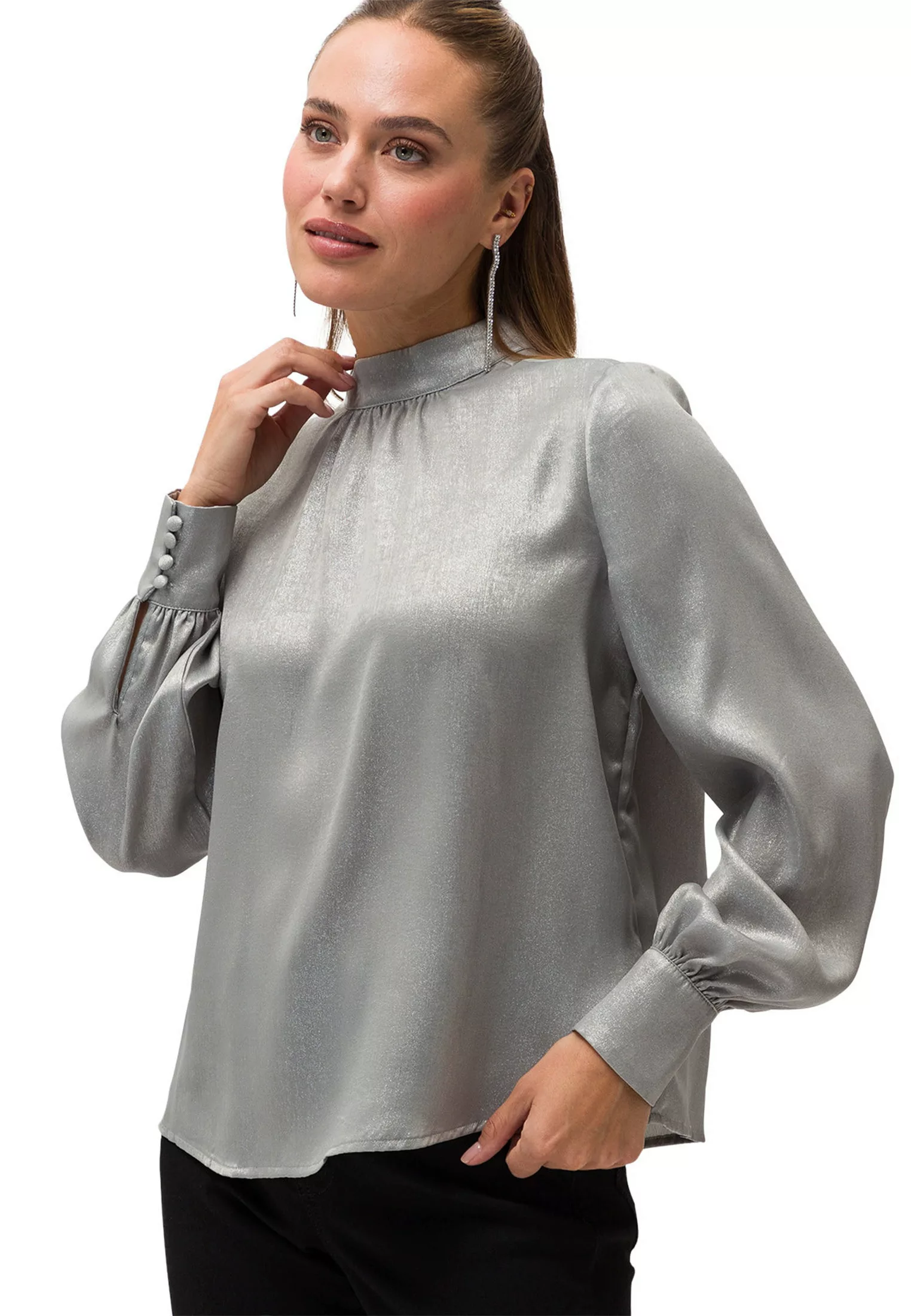 Zero Klassische Bluse "zero Glitzerbluse mit Stehkragen" günstig online kaufen