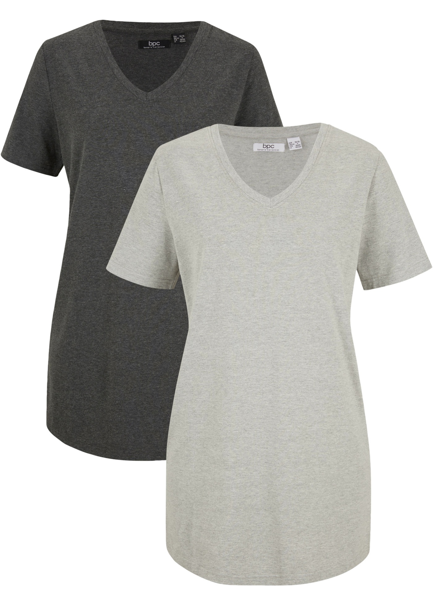 Basic Long-Shirt mit V-Ausschnitt und Kurzarm, 2er Pack günstig online kaufen