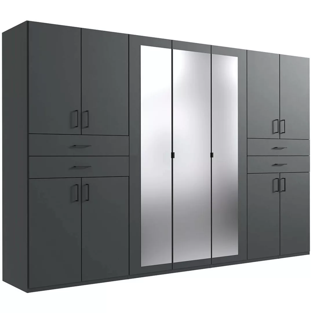 Kleiderschrank mit Spiegel, 313 cm breit modern in graphit TREVISO-43 günstig online kaufen