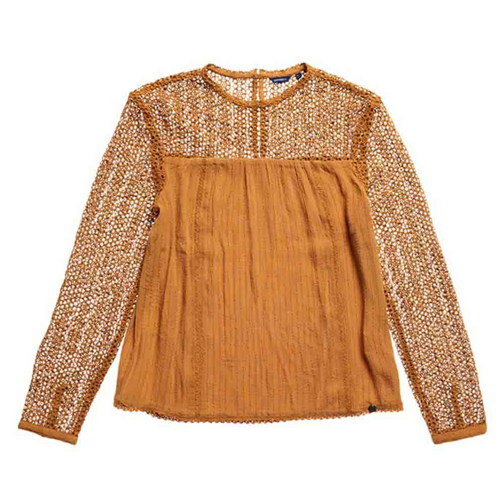 Superdry Woven Lace Langarm Bluse S Tumeric Tan günstig online kaufen