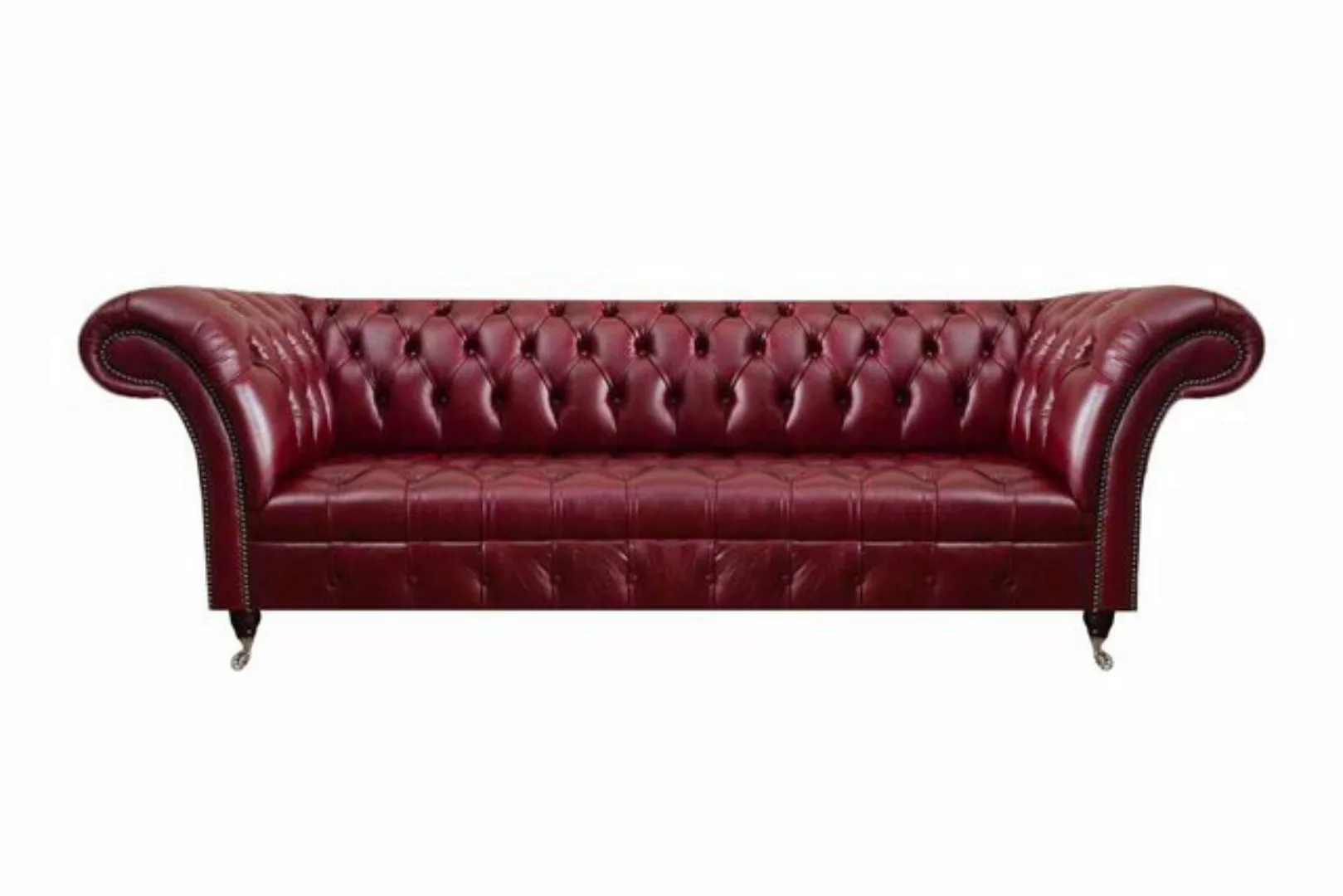 JVmoebel 3-Sitzer Dunkelrote Chesterfield Couch Wohnzimmer Ledersofa Stilvo günstig online kaufen