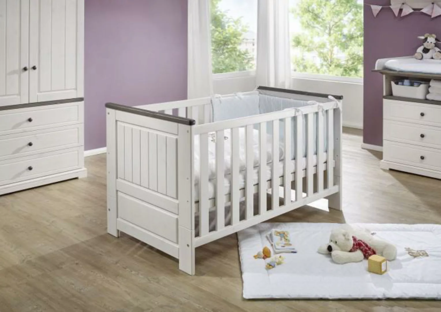 70x140 Babybett JOLINA von 3S Frankenmöbel Kiefer massiv weiß günstig online kaufen