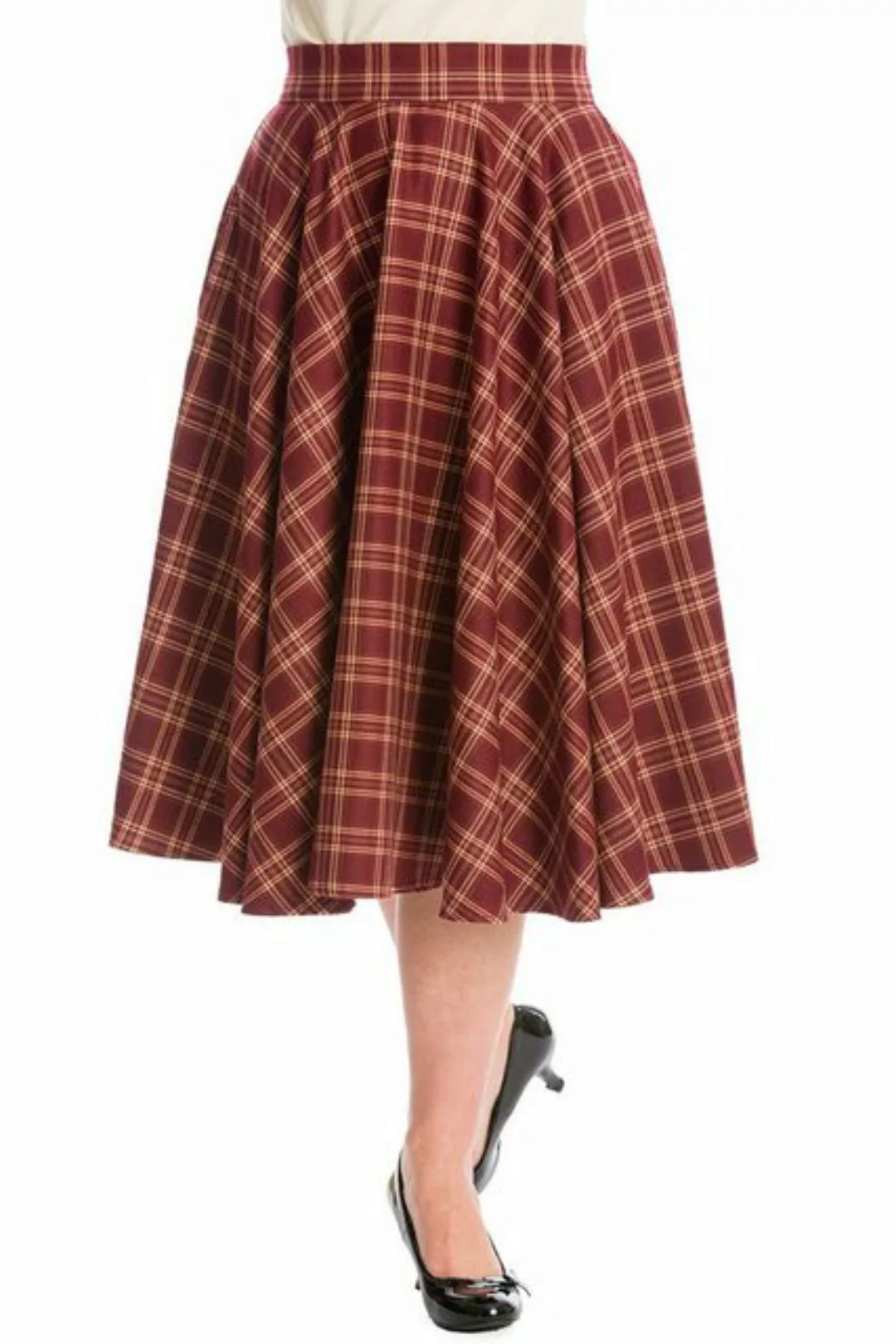 Banned A-Linien-Rock Adore Her Burgunder Kariert Retro Vintage Swing Skirt günstig online kaufen