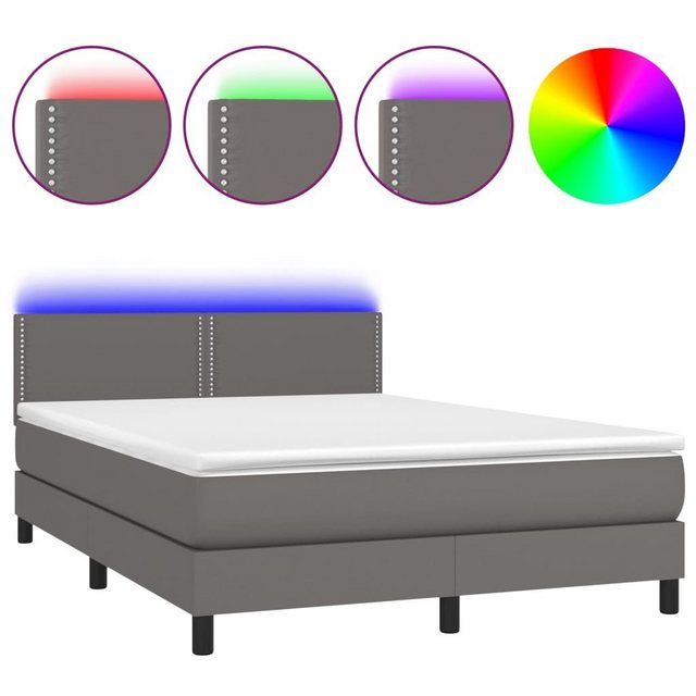 vidaXL Bettgestell Boxspringbett mit Matratze LED Grau 140x200 cm Kunstlede günstig online kaufen