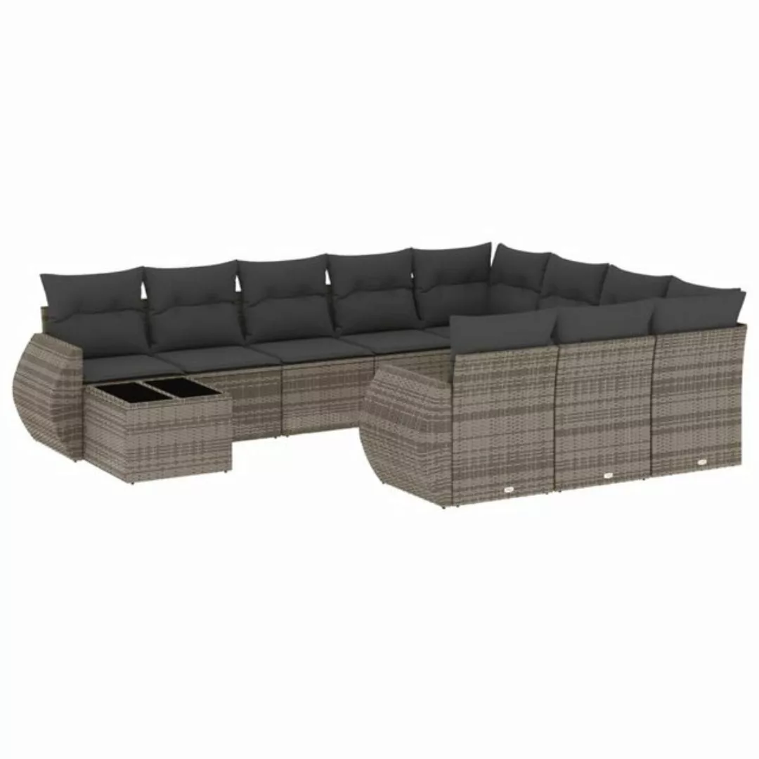 vidaXL Sofaelement 11-tlg. Garten-Sofagarnitur mit Kissen Grau Poly Rattan günstig online kaufen