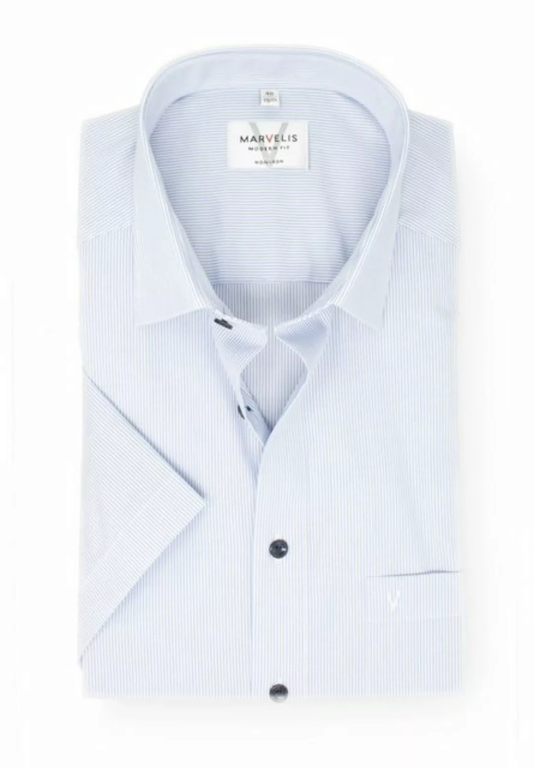 MARVELIS Kurzarmhemd Kurzarmhemd - Modern Fit - Gestreift - Bleu günstig online kaufen
