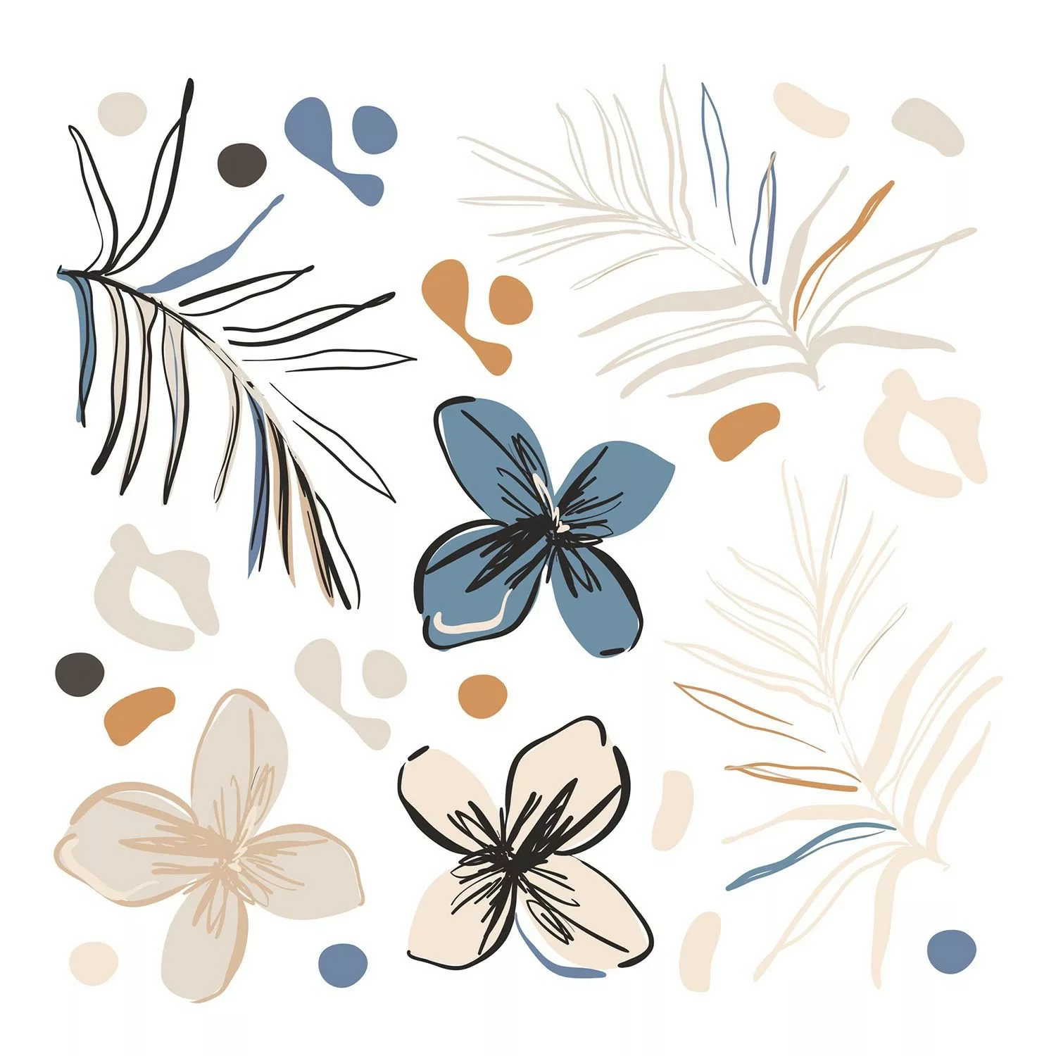 Sanders & Sanders Wandtattoo Blumenmuster Beige Blau und Orange 30 x 30 cm günstig online kaufen