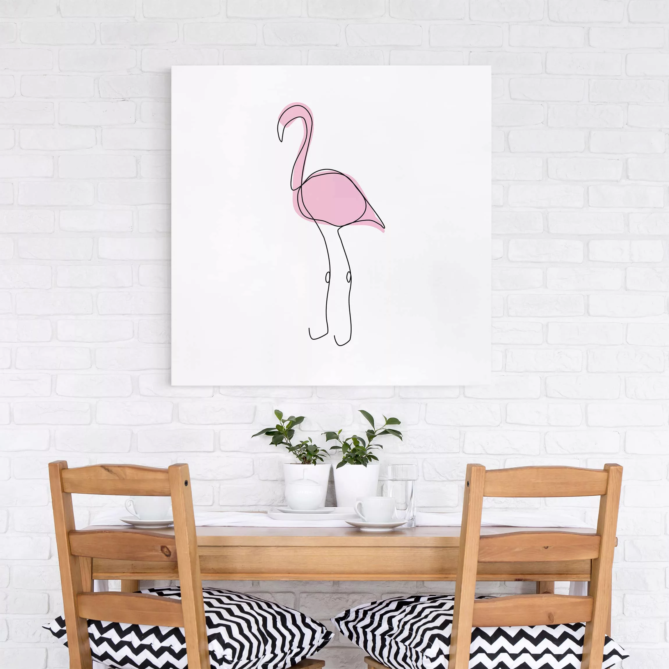 Leinwandbild Kinderzimmer - Quadrat Flamingo Line Art günstig online kaufen