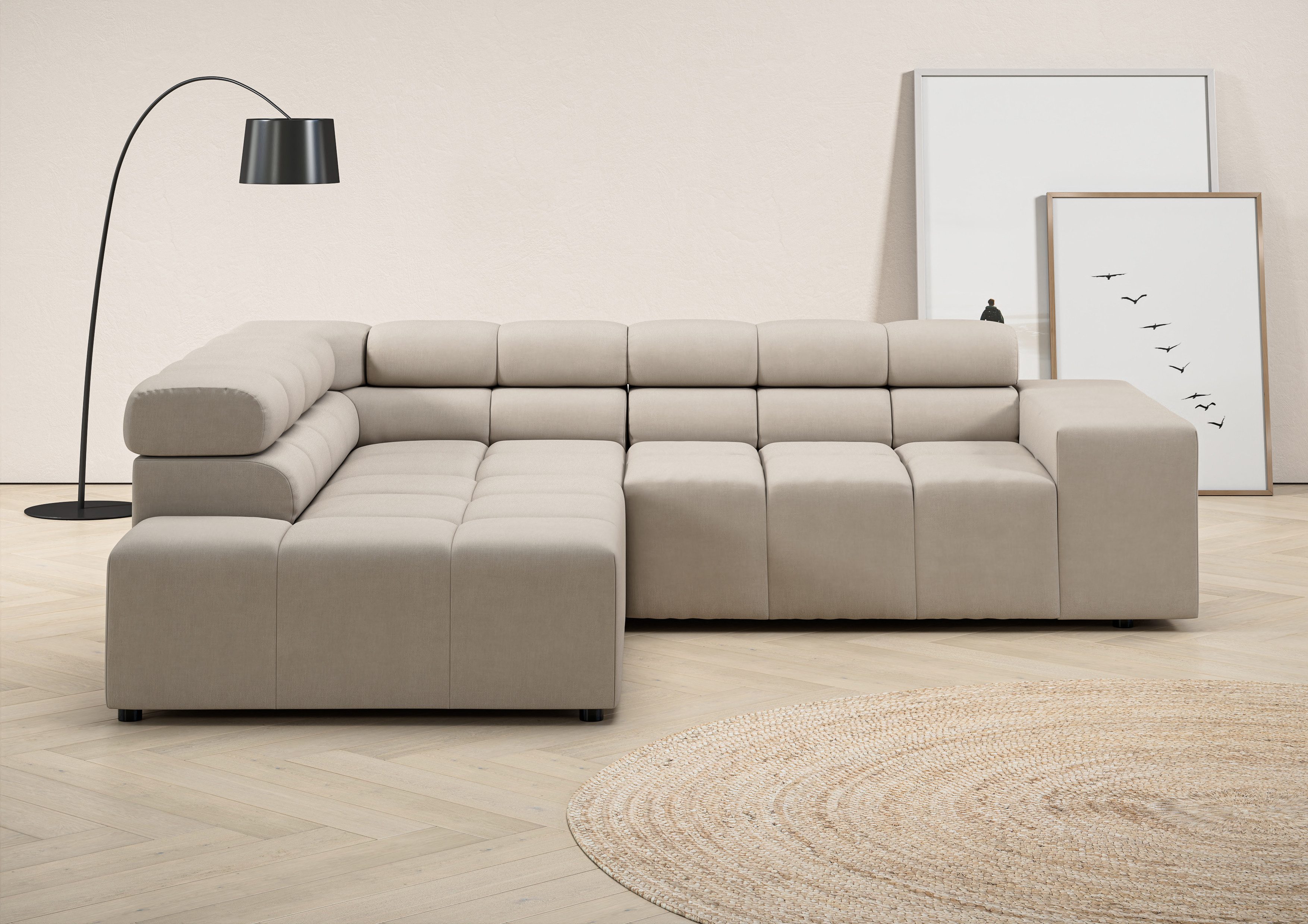 INOSIGN Ecksofa "Ancona, incl. Kopfteilverstellung + 3 Zierkissen, L-Form, günstig online kaufen