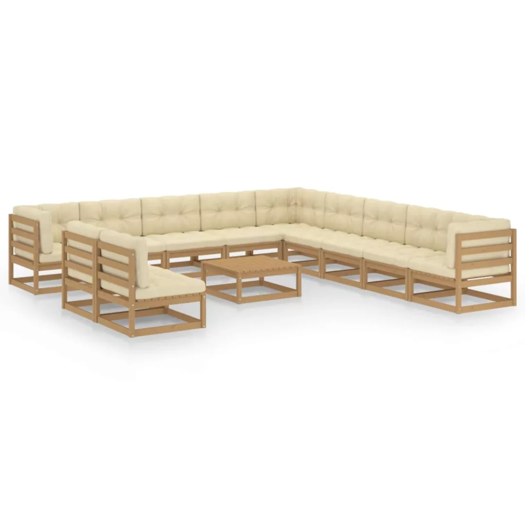 12-tlg. Garten-lounge-set Kissen Honigbraun Kiefer Massivholz günstig online kaufen