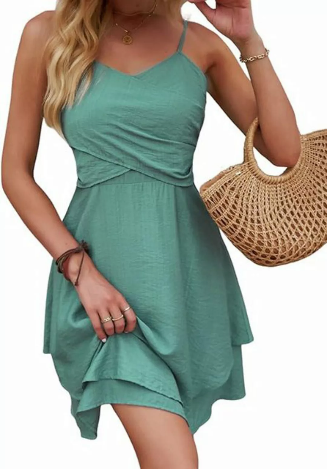 KIKI Sommerkleid Damen Sommerkleid V-Ausschnitt Crossover günstig online kaufen