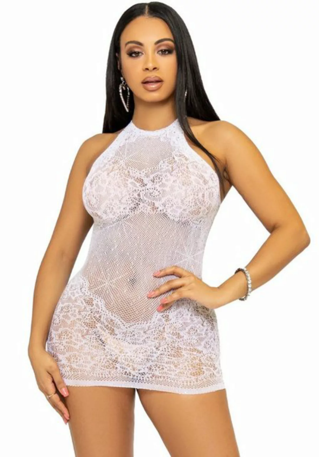 Leg Avenue Minikleid Mini-Kleid transparent mit Schmucksteinen - weiß günstig online kaufen