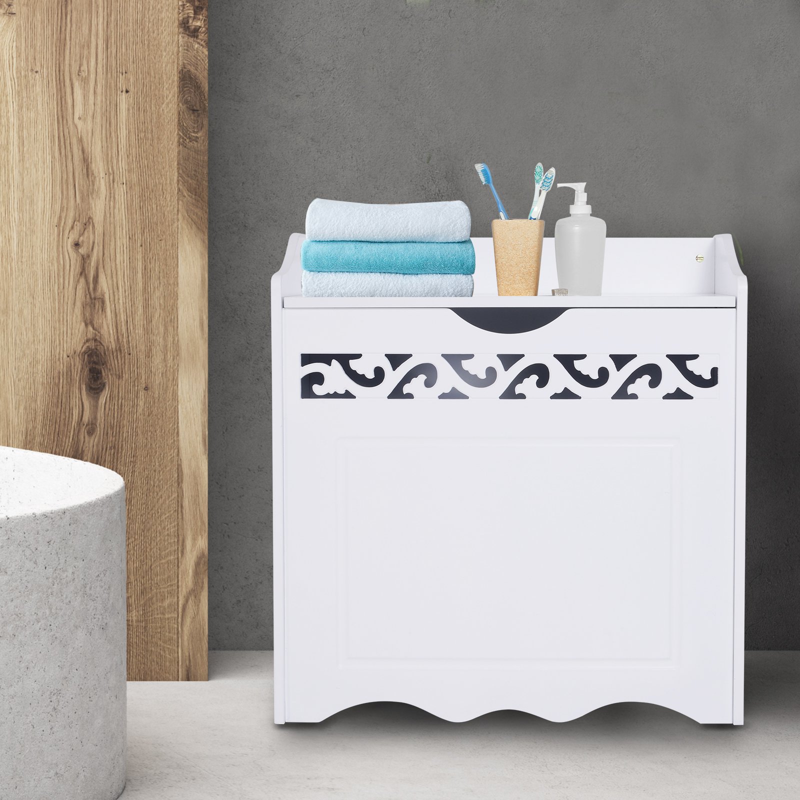 HOMCOM® Badschrank Wäschekorb mit Deckel MDF Weiß 55 x 34 x 58 cm   Aosom günstig online kaufen