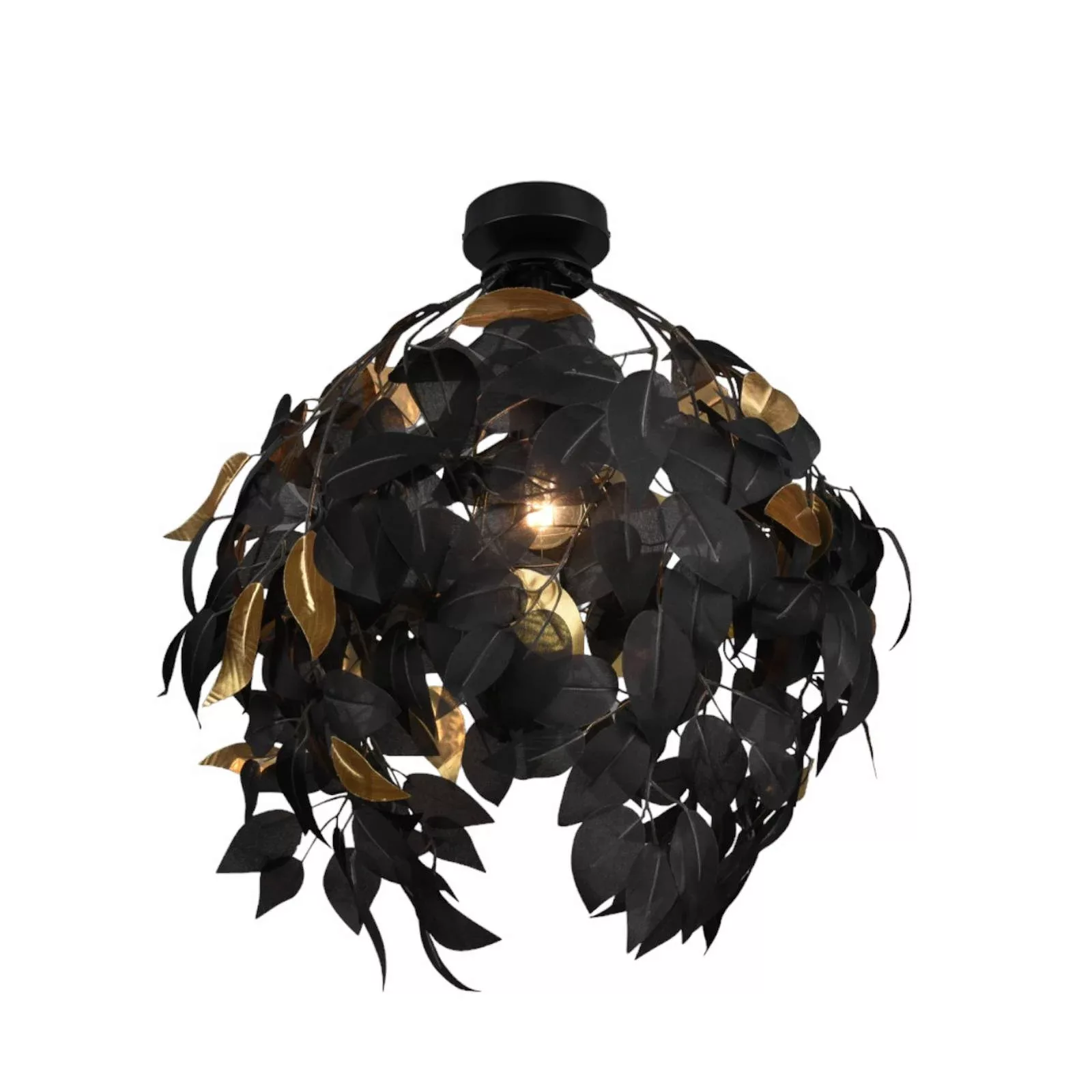 Deckenlampe Leavy, Ø 38 cm, schwarz/gold, Kunststoff günstig online kaufen